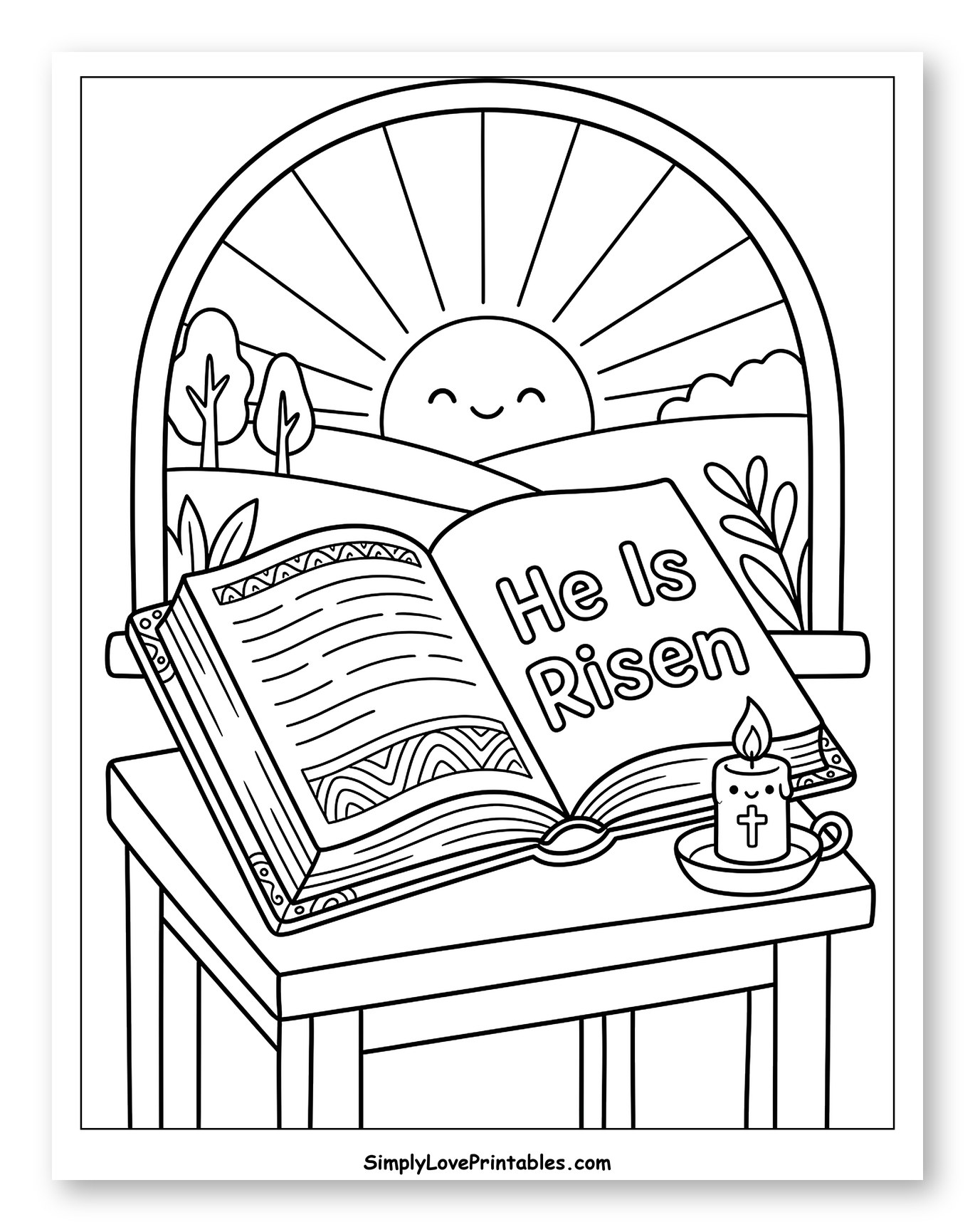 He Is Risen Book with Candle and Sunrise to Color for Kids