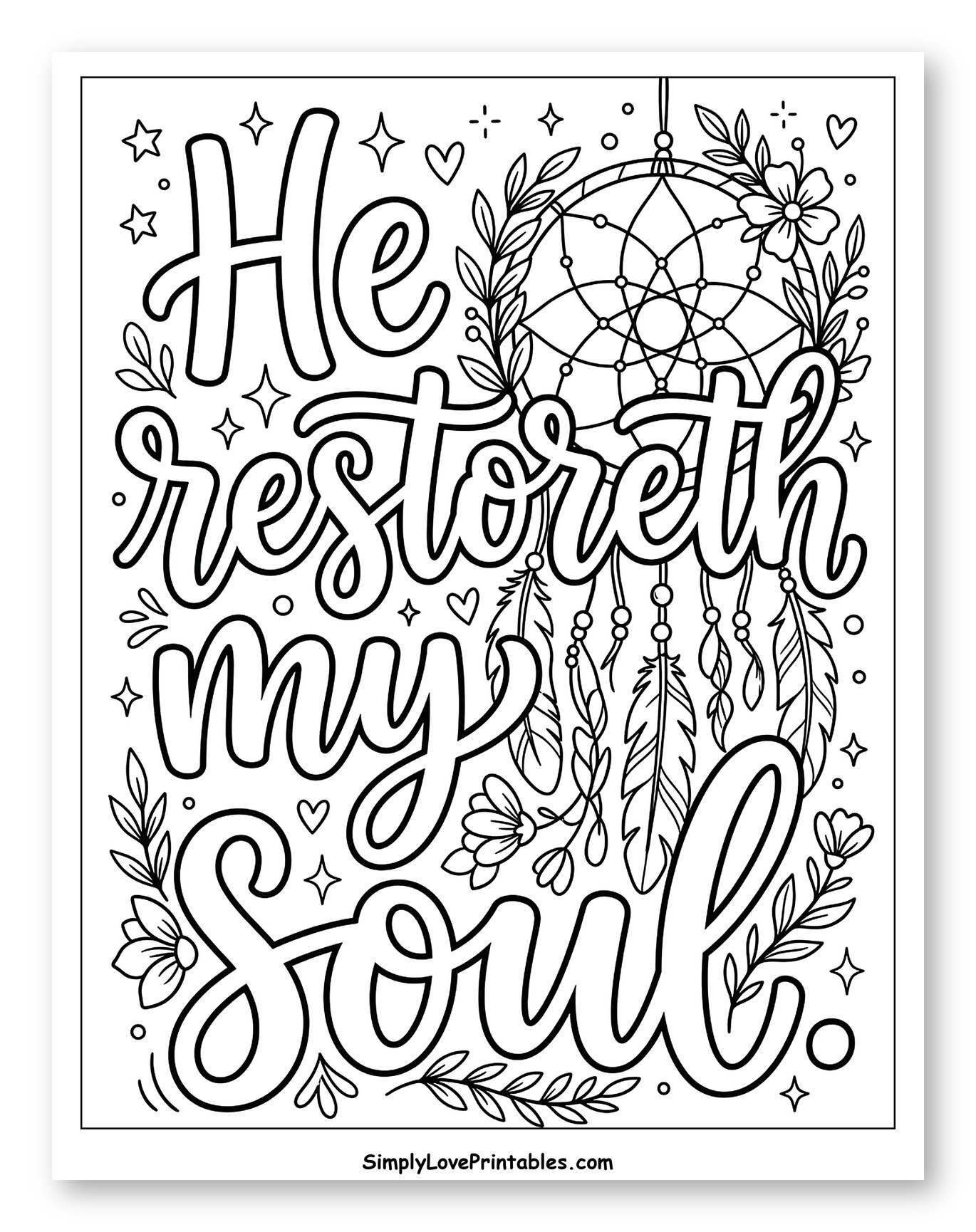 He Restoreth My Soul with Dreamcatcher to Color for Adults