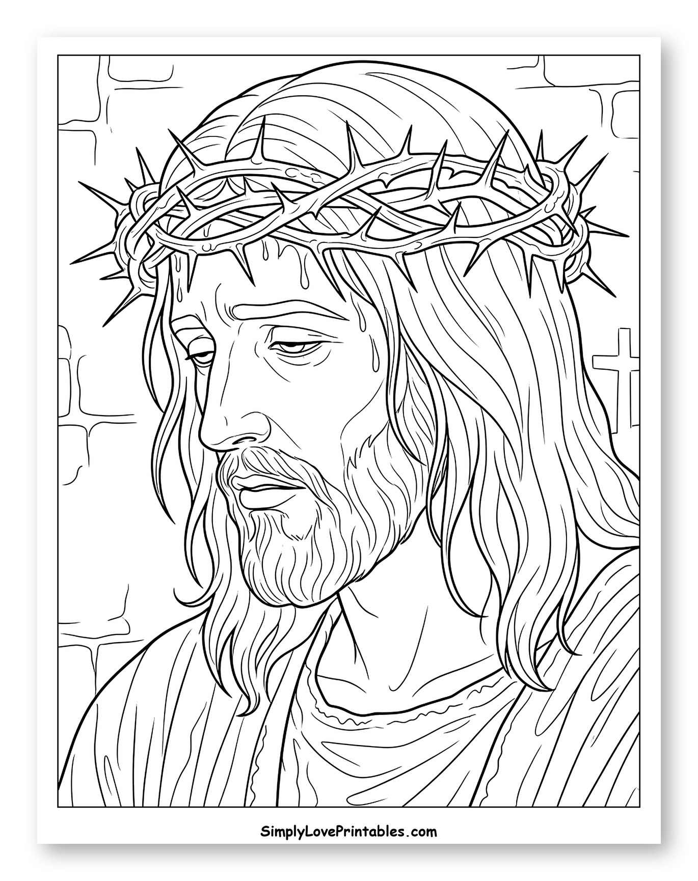 Head of Jesus Crowned with Thorns Coloring Sheet