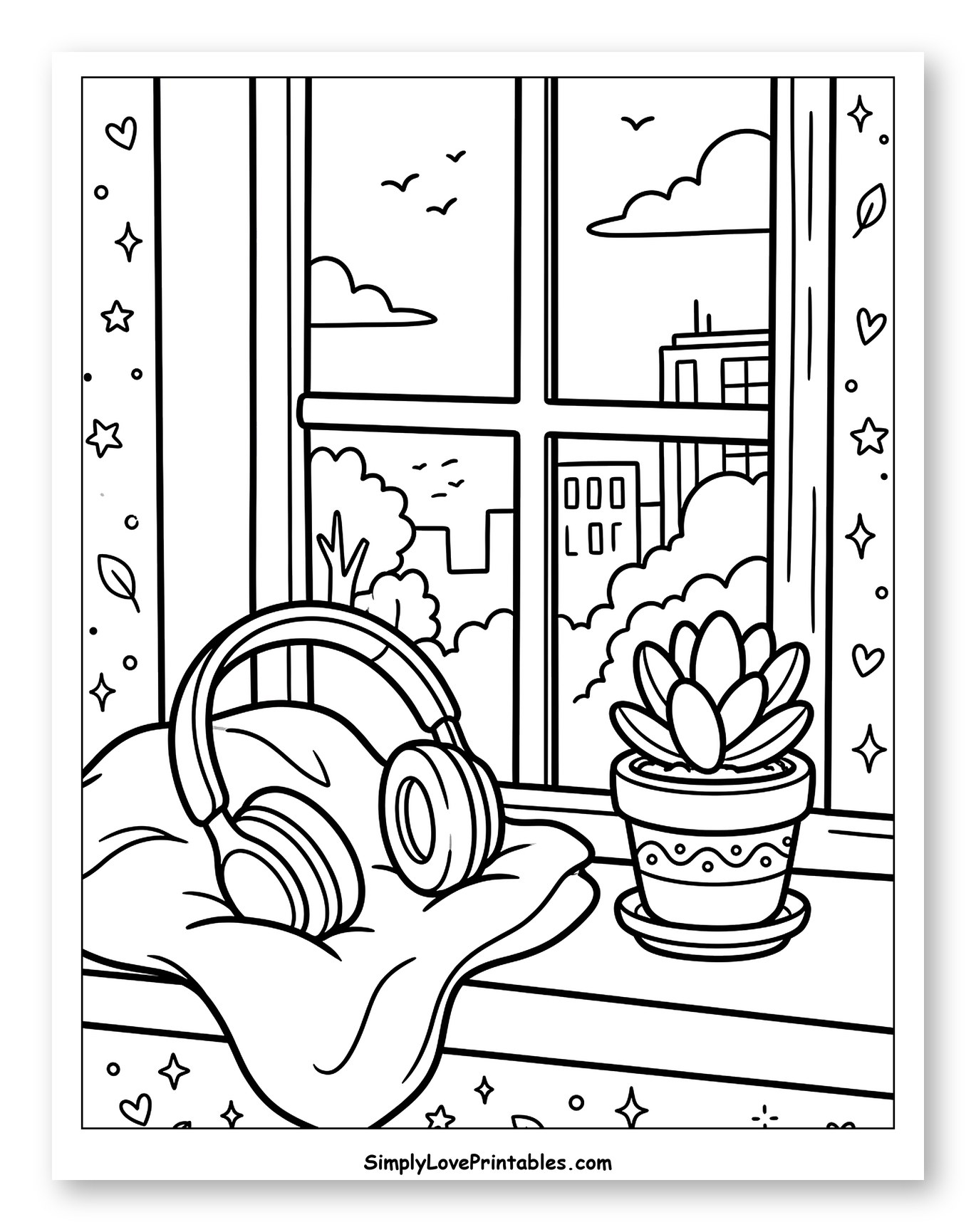 Headphones and Plant on a Window Ledge