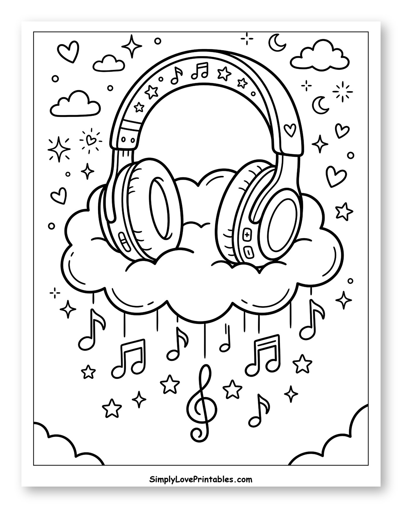 Headphones on a Cloud with Music Notes