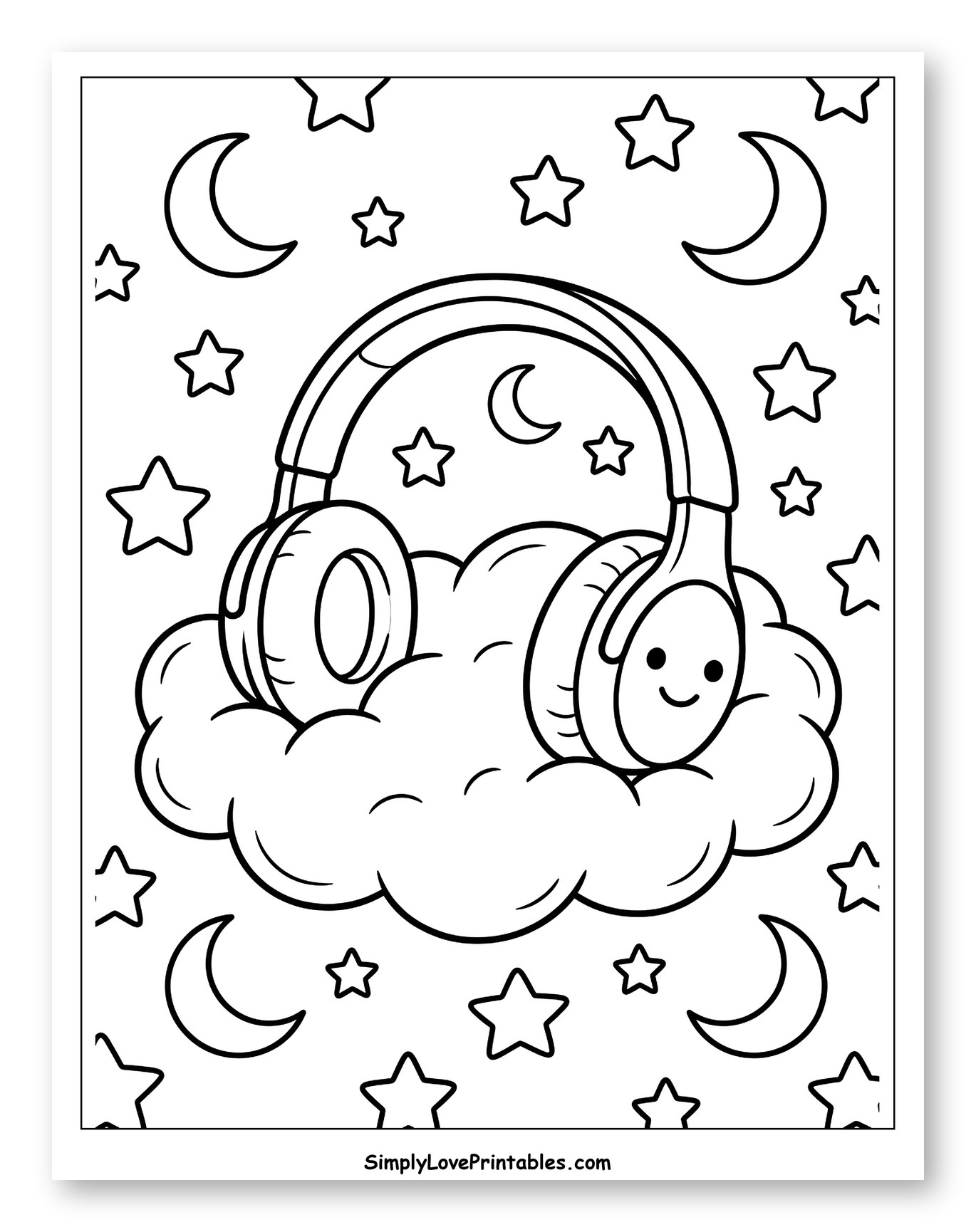 Headphones on a Cloud with Stars and Moons