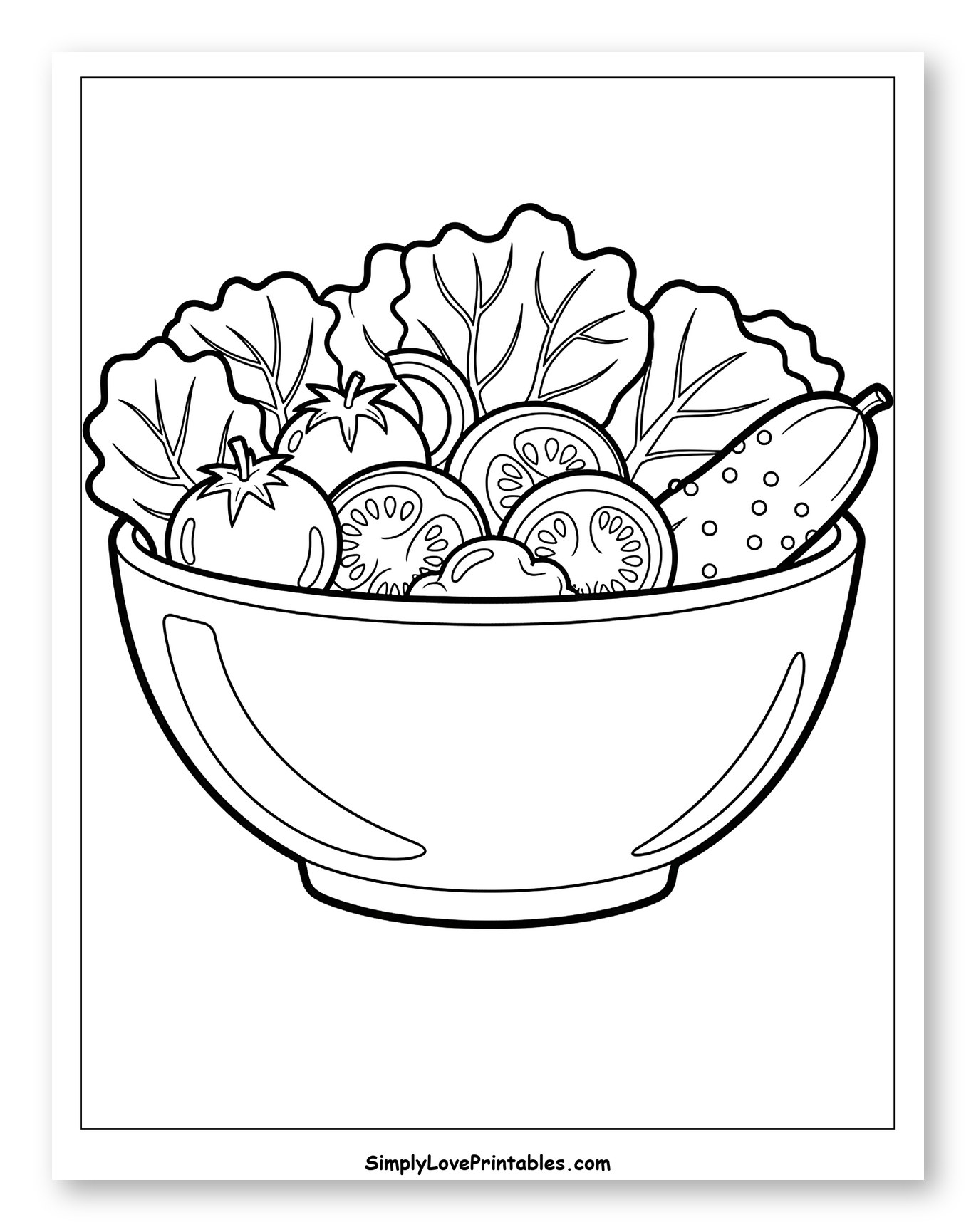 Healthy Bowl of Fresh Salad Vegetables Coloring Sheet for Toddlers