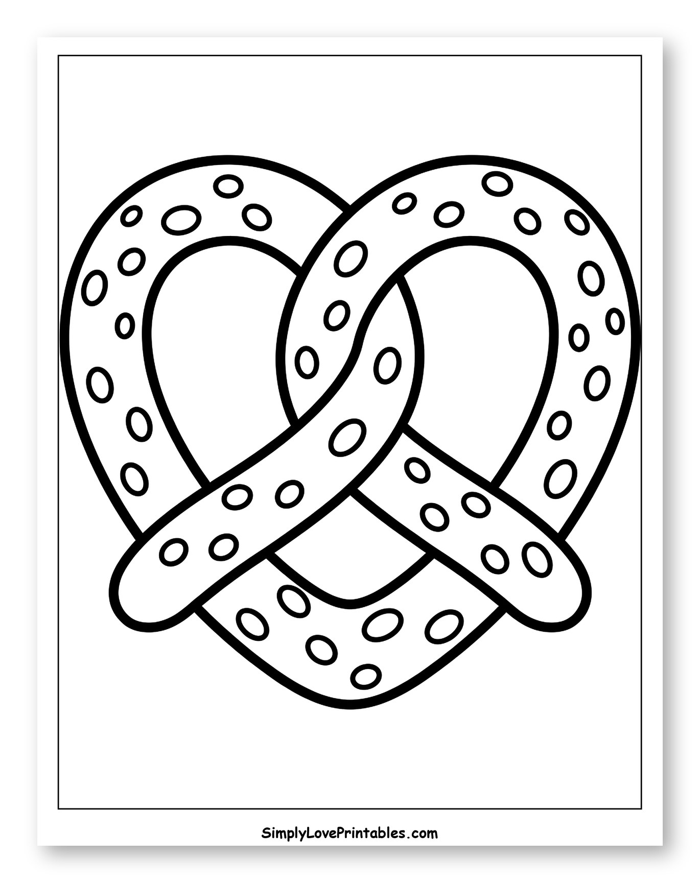 Heart-shaped Pretzel with Salt Dots Coloring Sheet for Toddlers