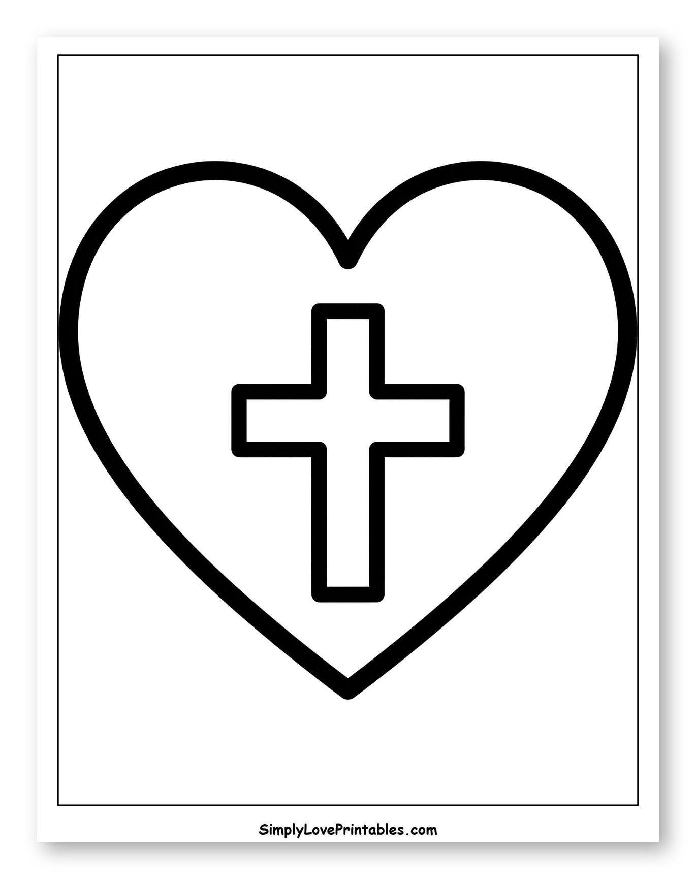 Heart with a Christian Cross Symbol Coloring Sheet for Toddlers