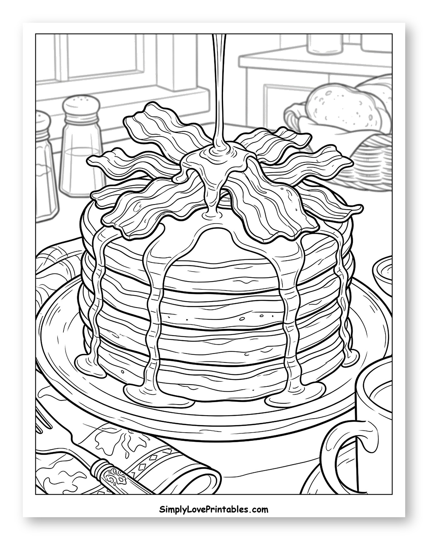 Hearty Pancakes with Bacon and Syrup Drizzle