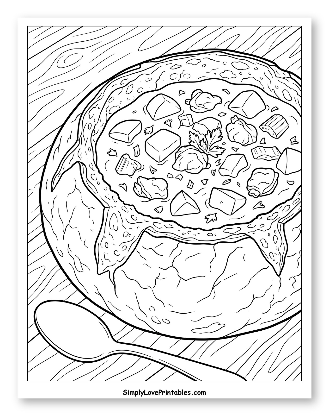 Hearty Soup in a Rustic Bread Bowl Coloring Sheet