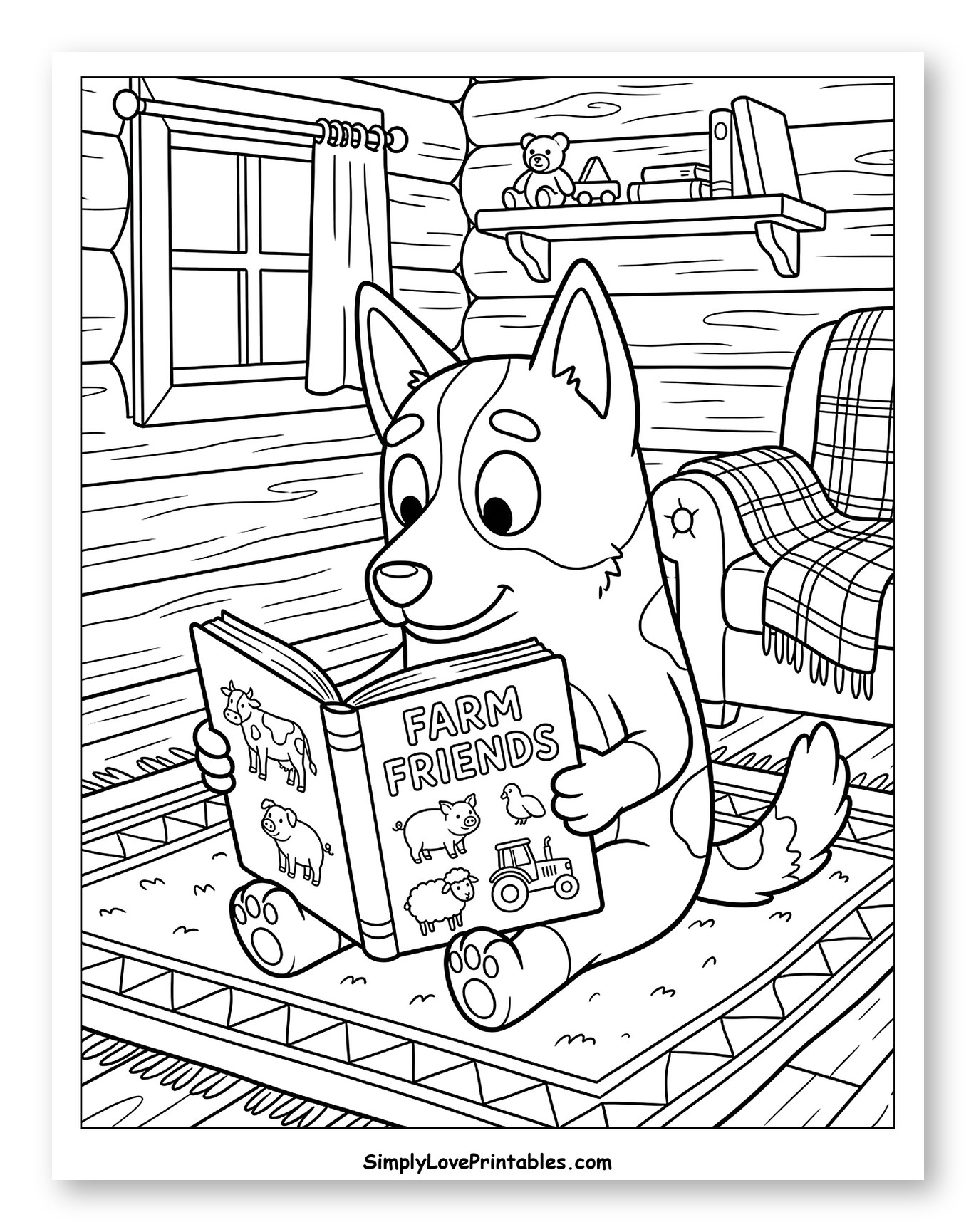 Heeler Dog Reading Farm Friends Book Indoors