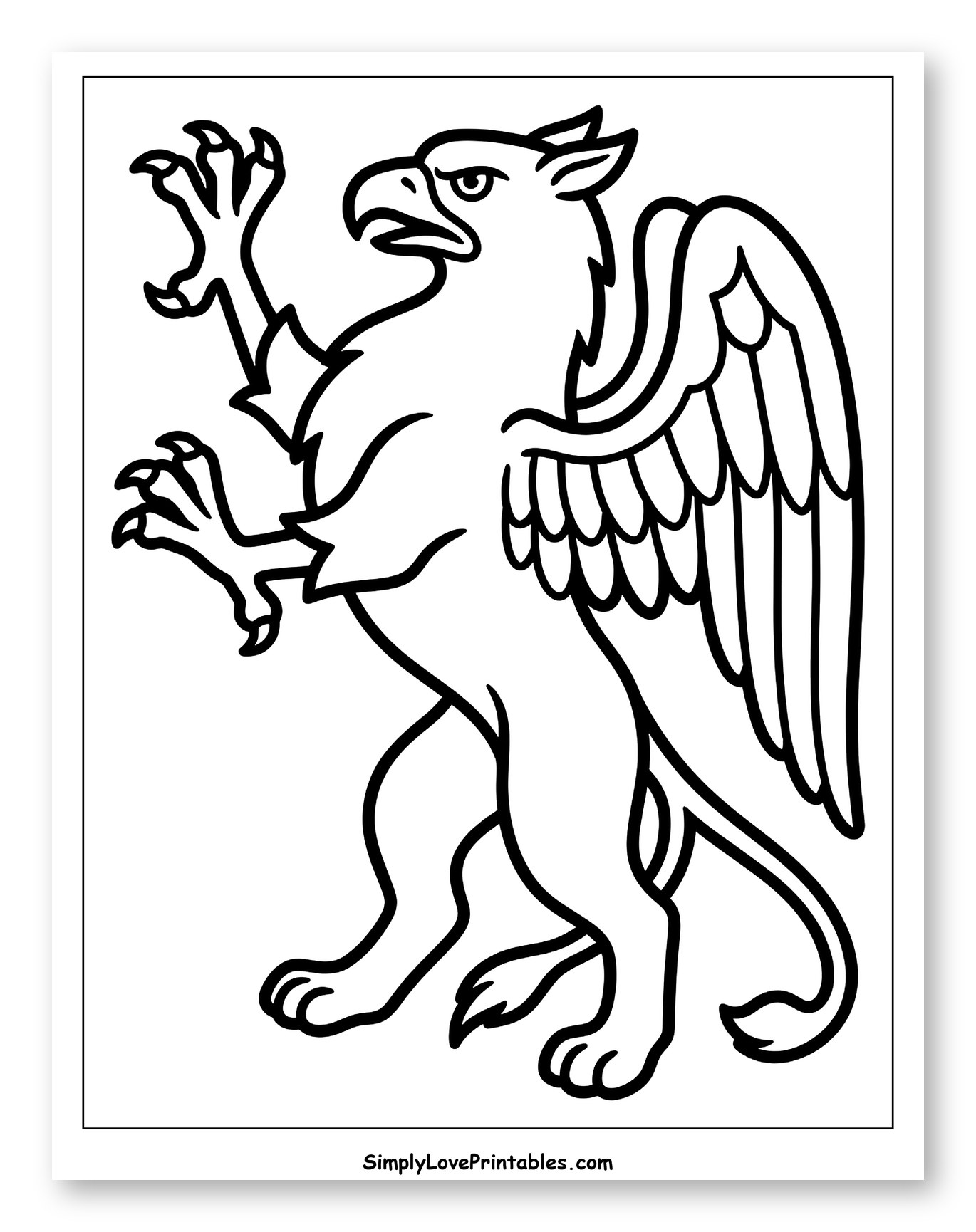 Heraldic Griffin Standing Upright to Color for Toddlers