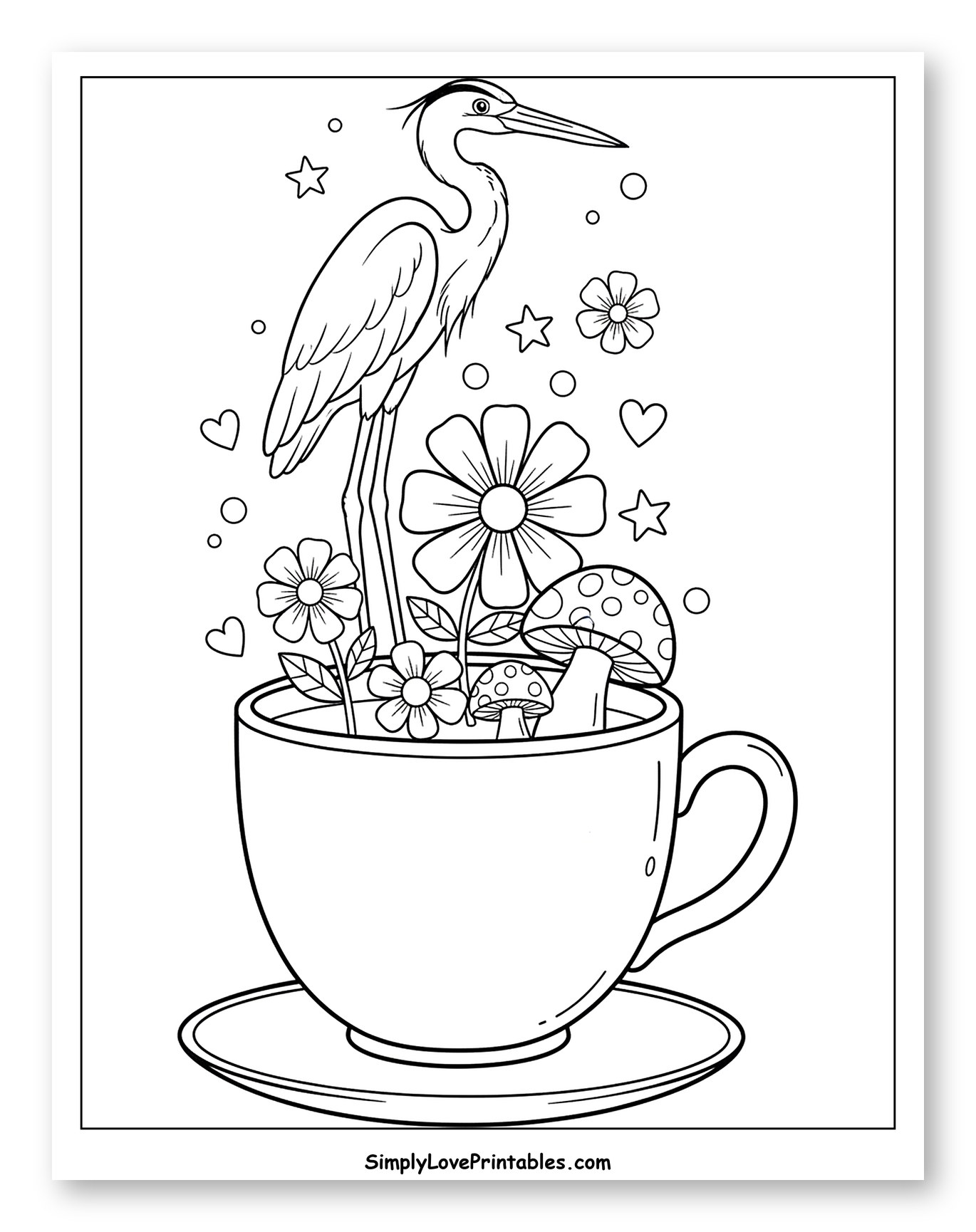Heron Standing in a Teacup Garden