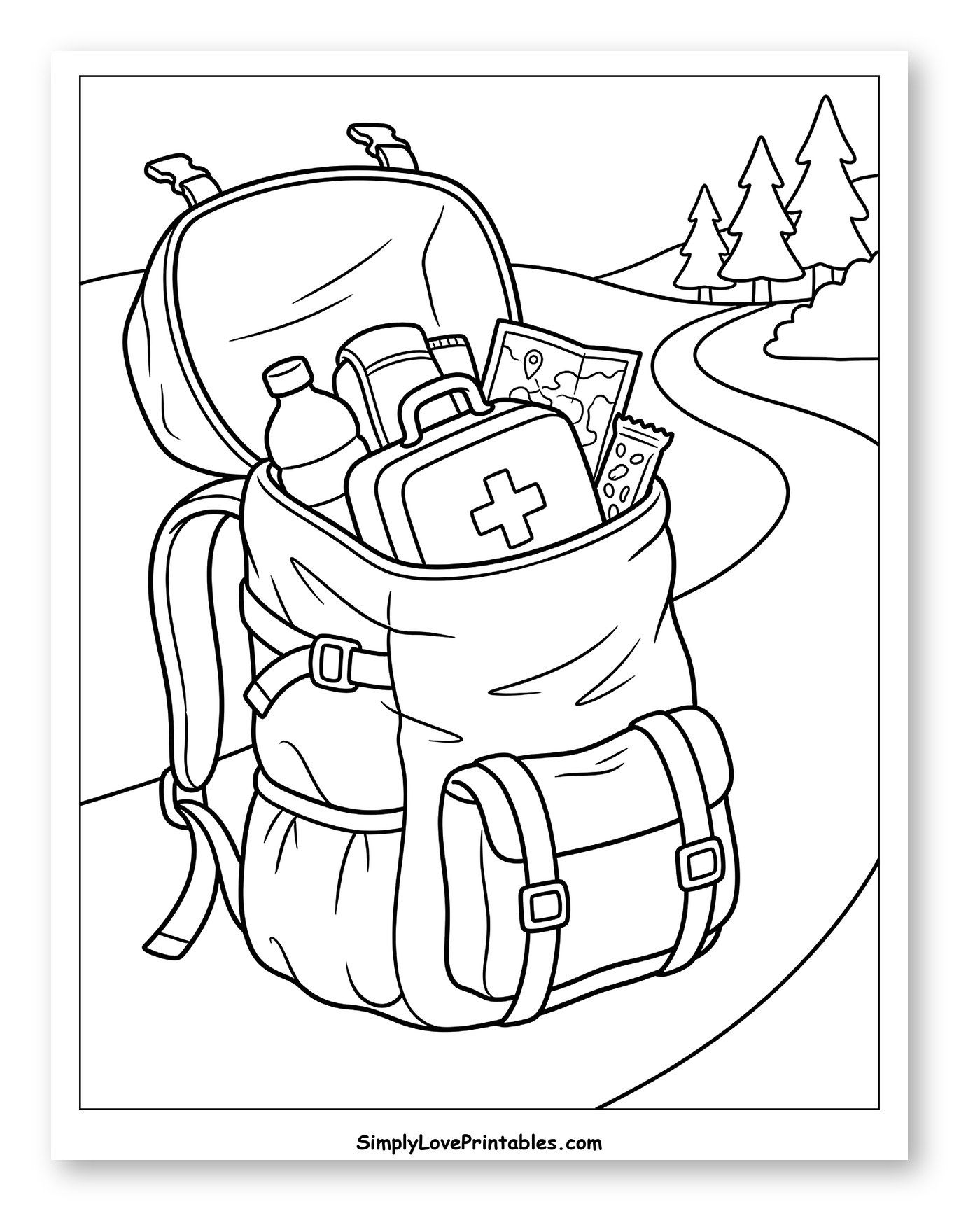 Hiking Backpack with First Aid Kit and Map