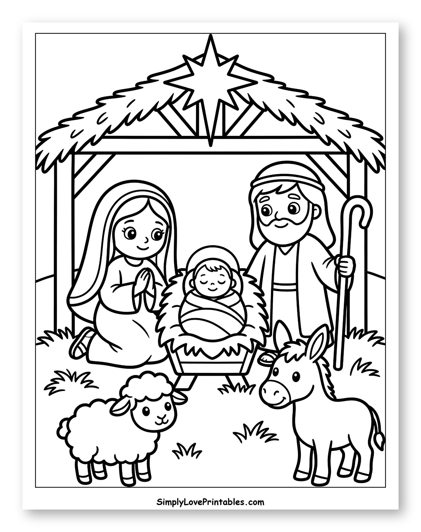 Holy Family and Animals in Nativity Scene