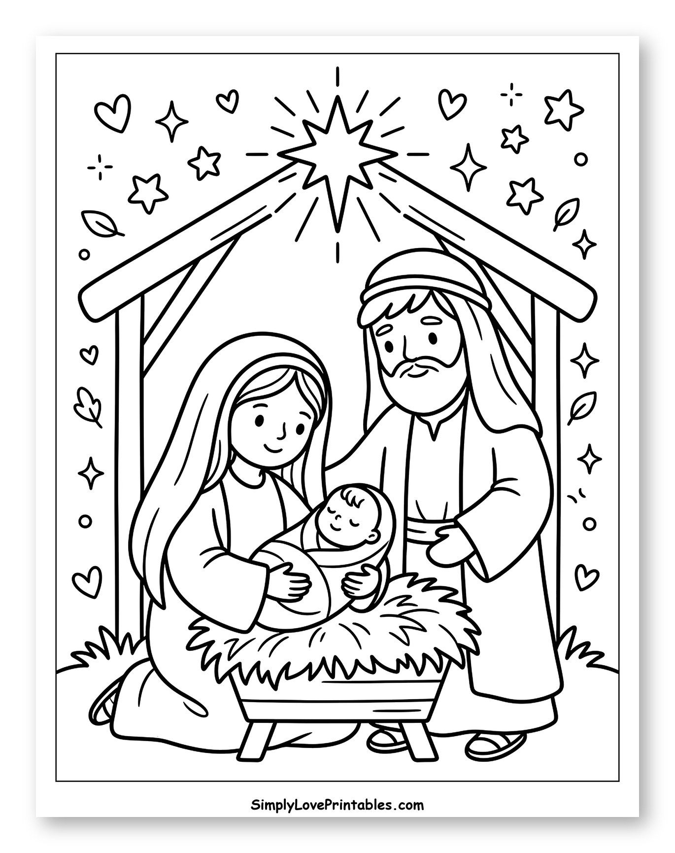 Holy Family in a Manger with Star to Color for Adults