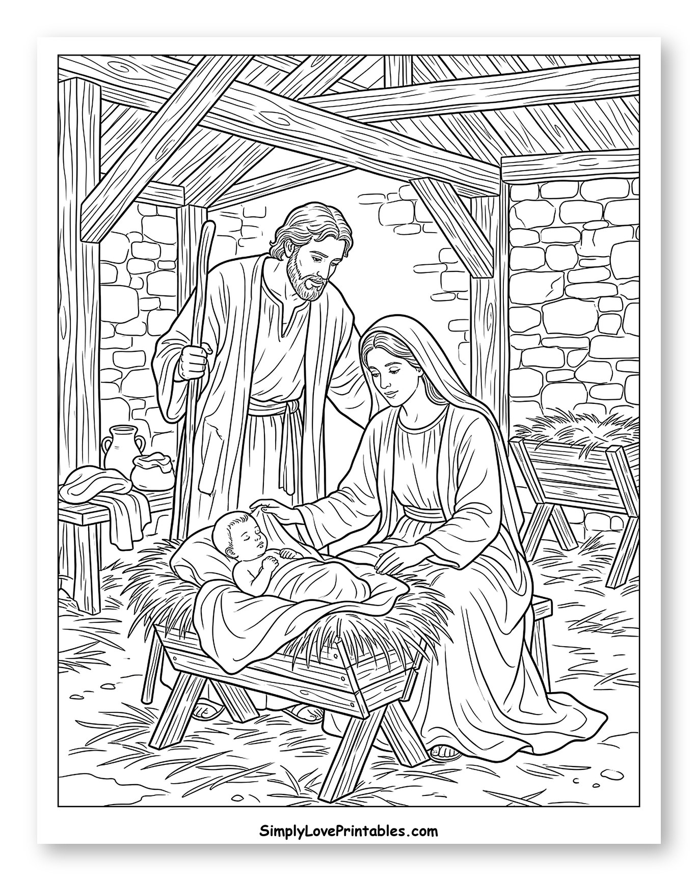 Holy Family in a Stable with Baby Jesus