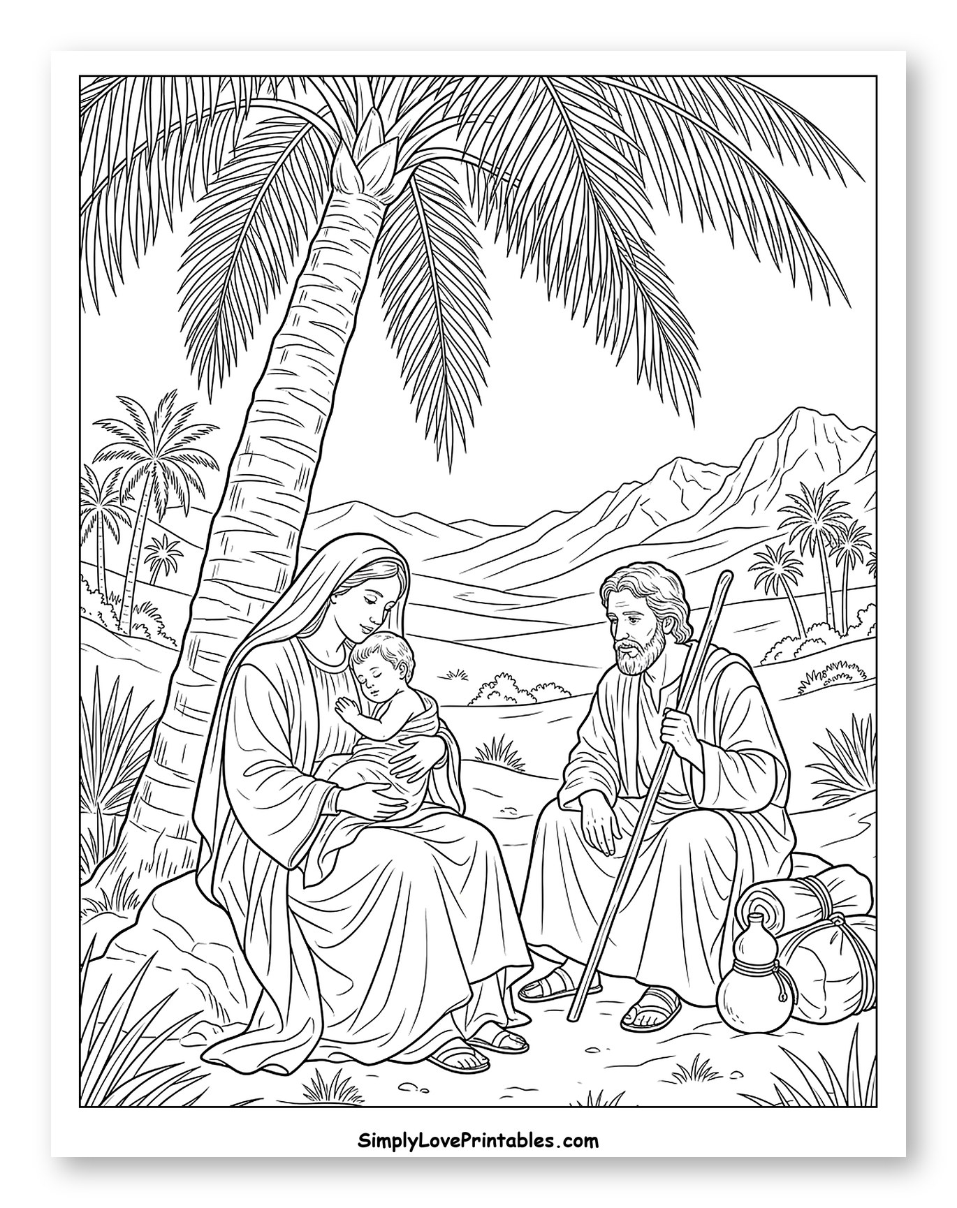 Holy Family Resting Under Palm Tree