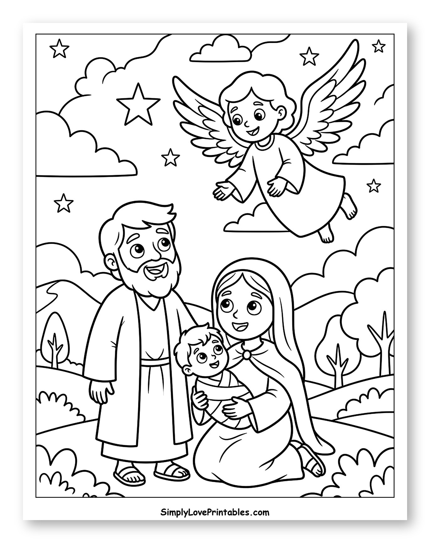 Holy Family with Angel and Stars