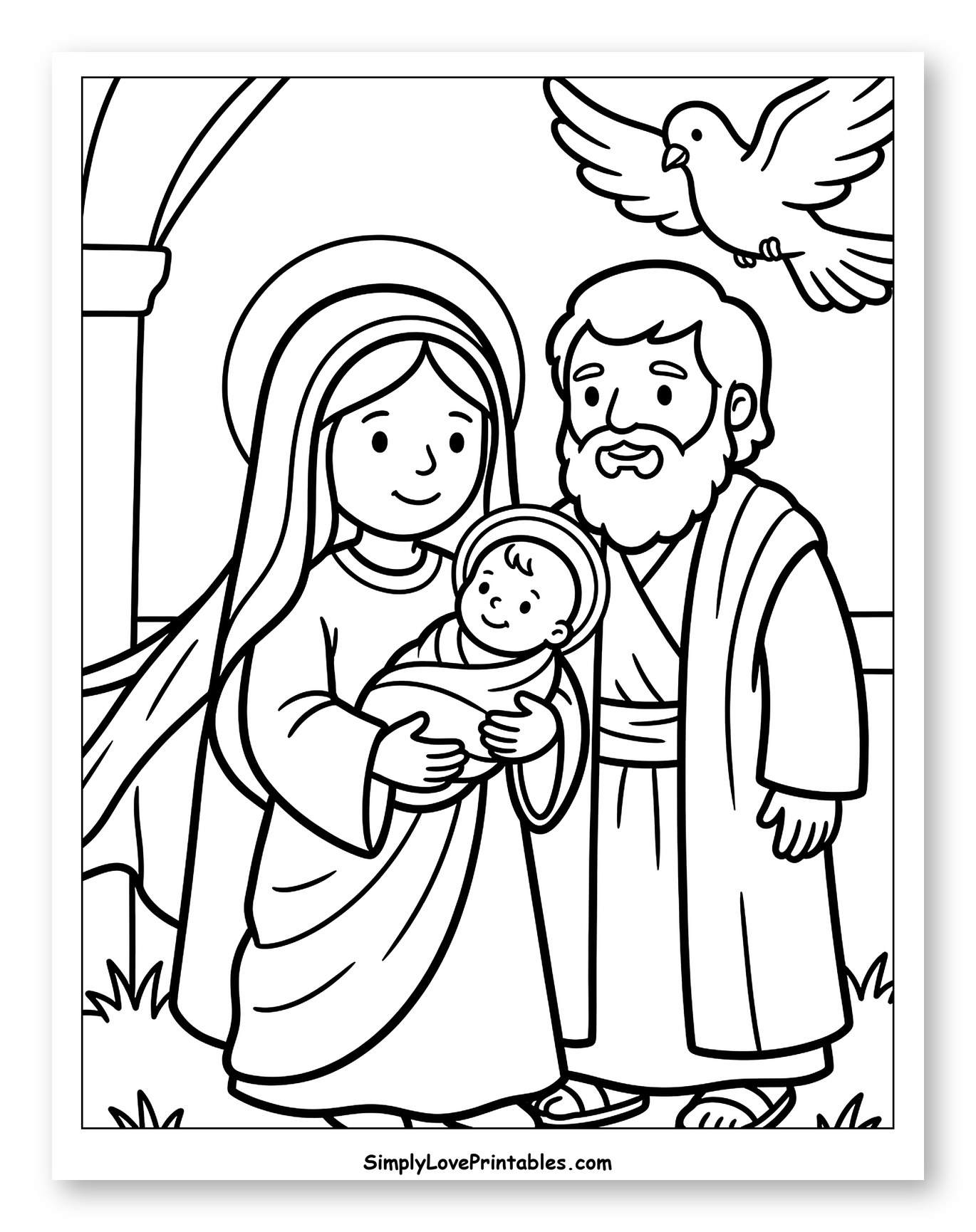 Holy Family with Baby Jesus and a Dove