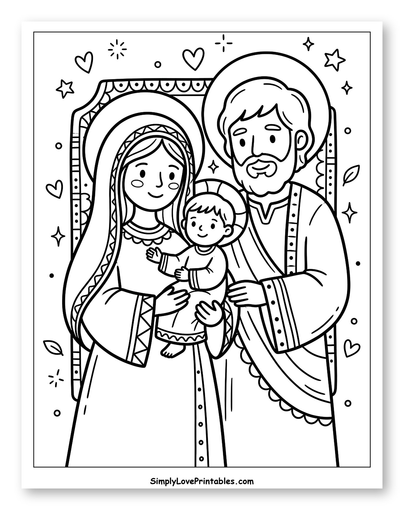 Holy Family with Baby Jesus Coloring Sheet for Adults