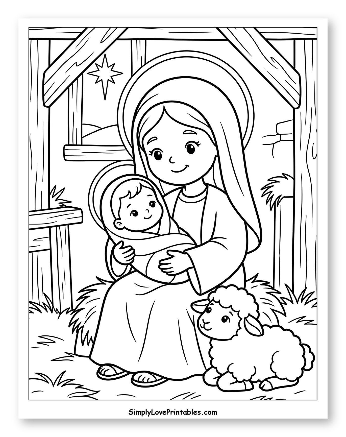 Holy Family with Lamb in Nativity Scene