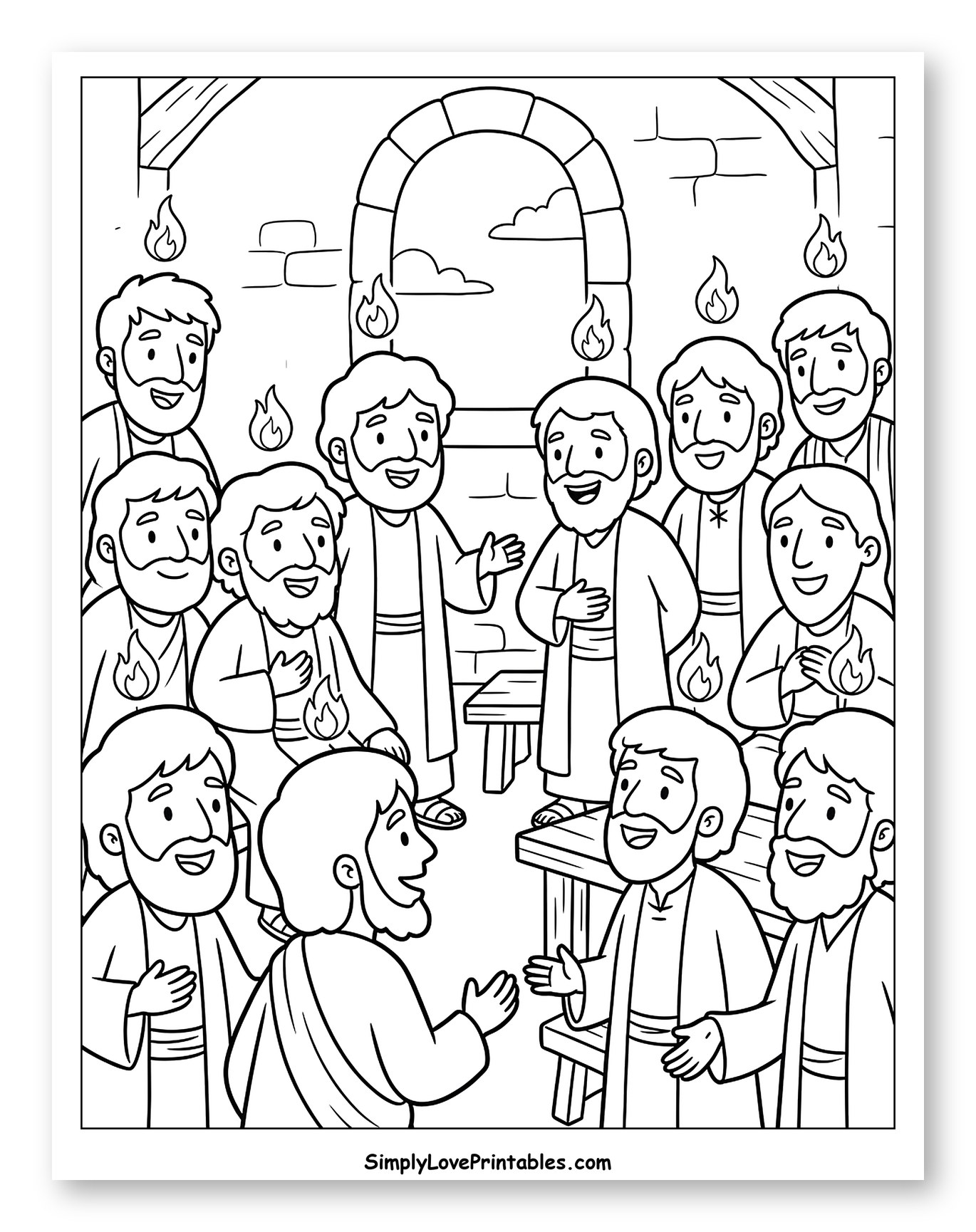 Holy Spirit Descends on Disciples at Pentecost Coloring Sheet for Kids