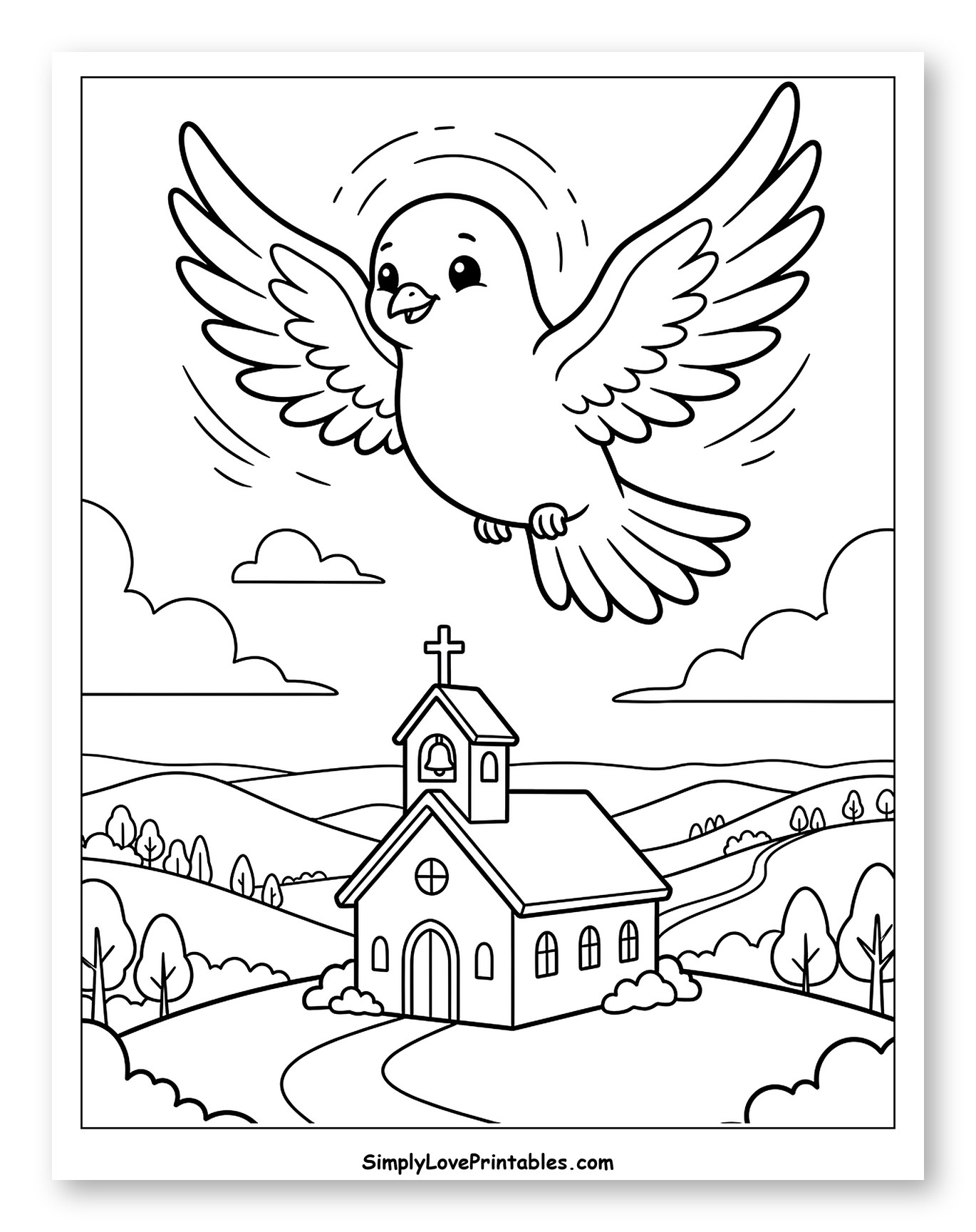 Holy Spirit Dove Flying Over a Church