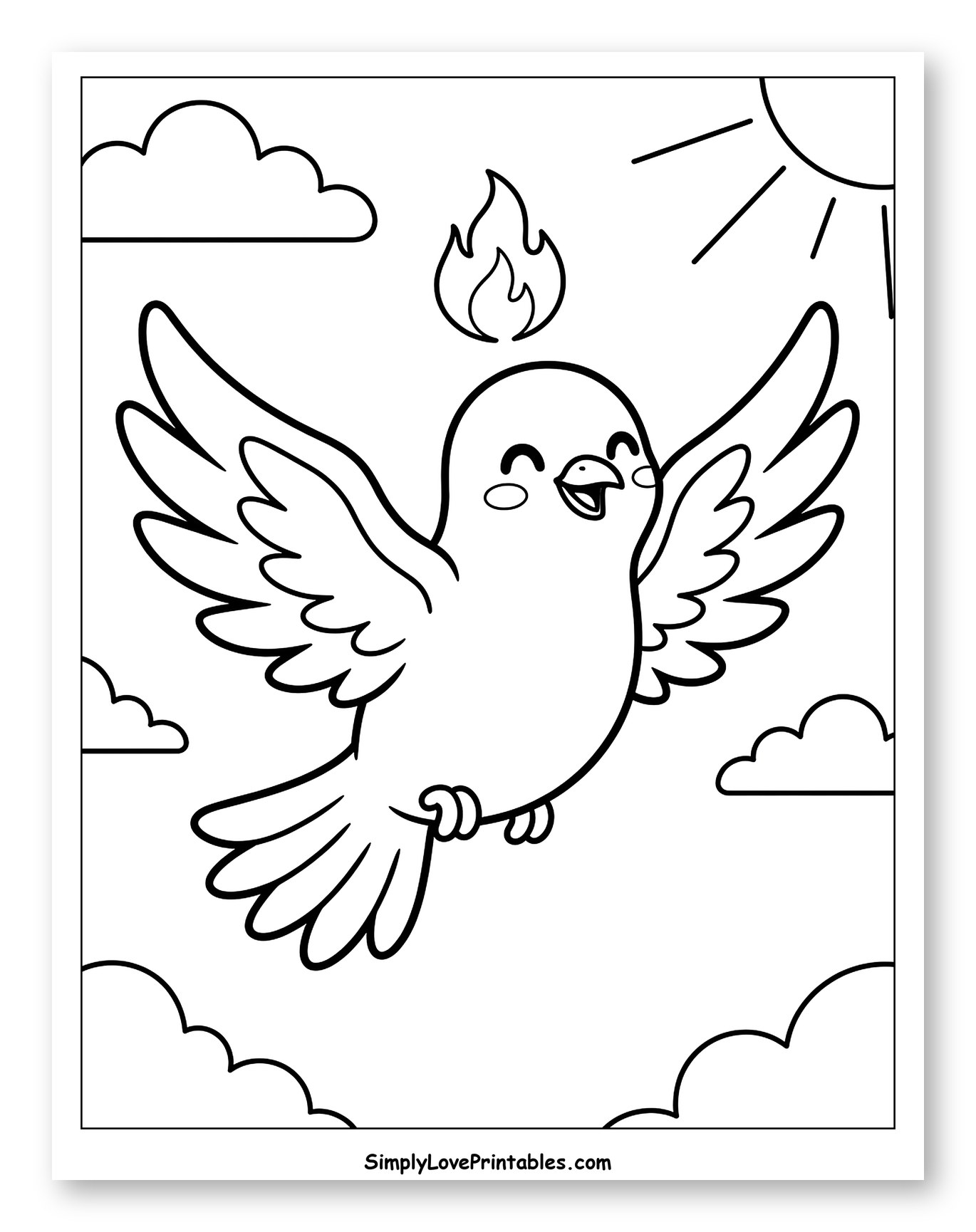 Holy Spirit Dove with Flame and Sun Coloring Page for Kids