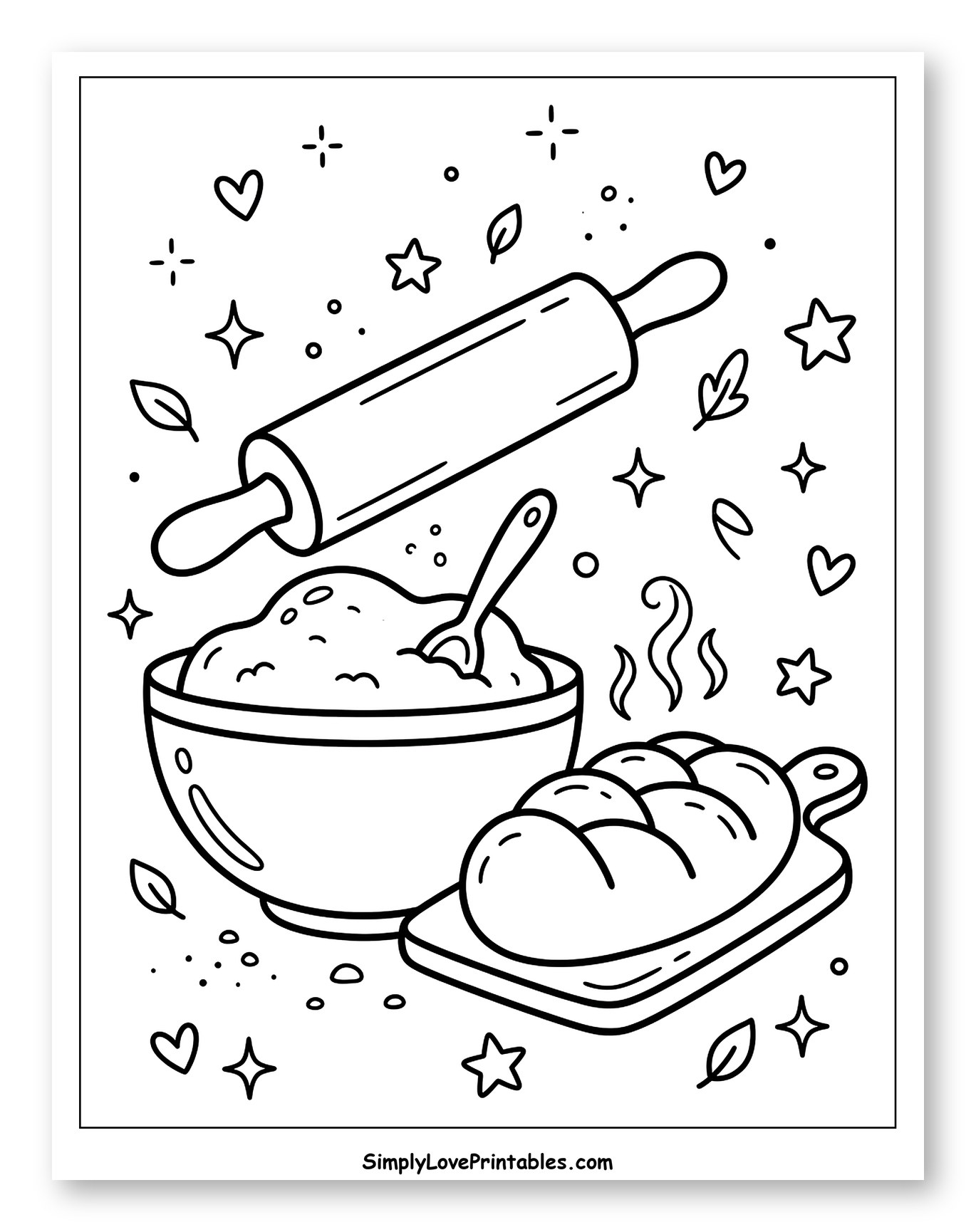 Home Baking Tools and Freshly Baked Loaf to Color for Adults