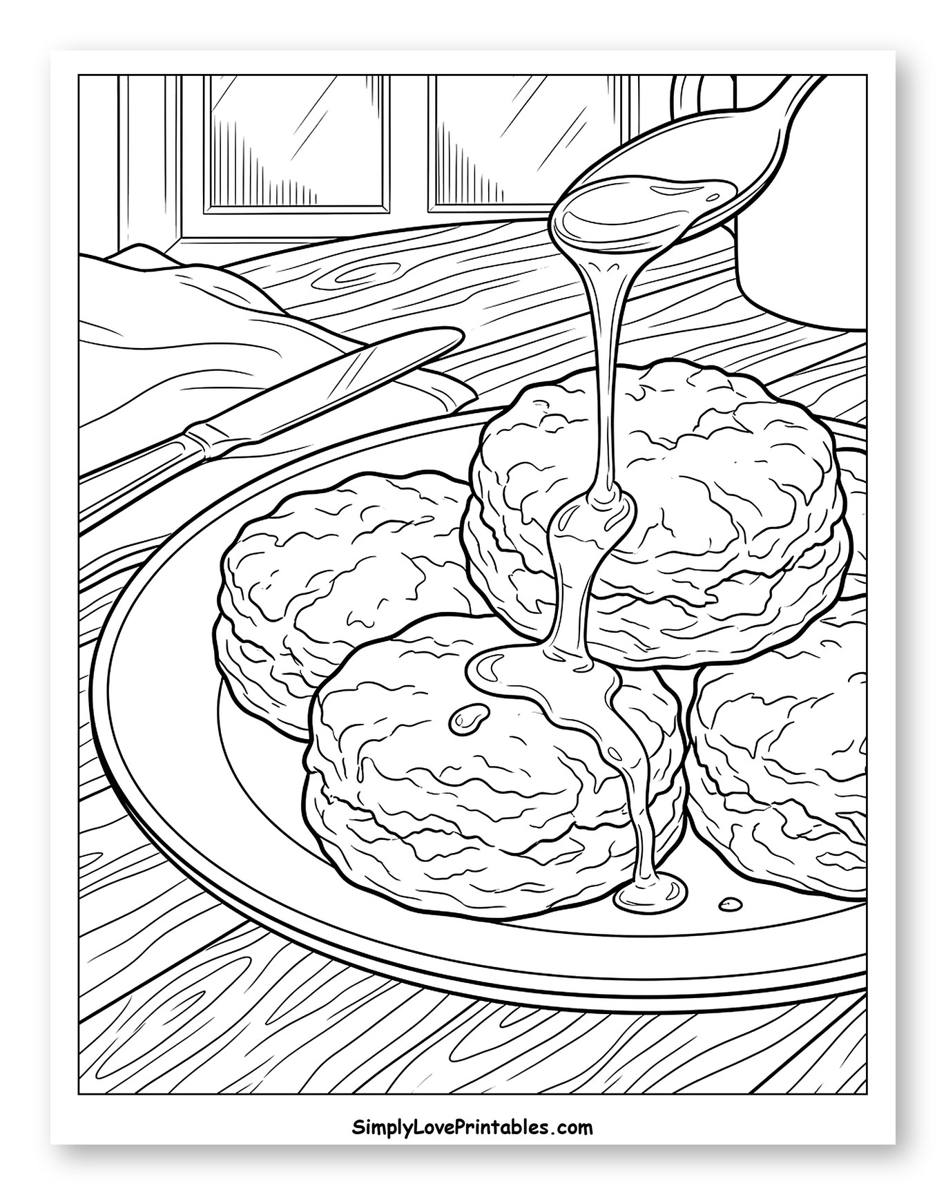 Honey Dripping on Biscuits by a Window Coloring Page