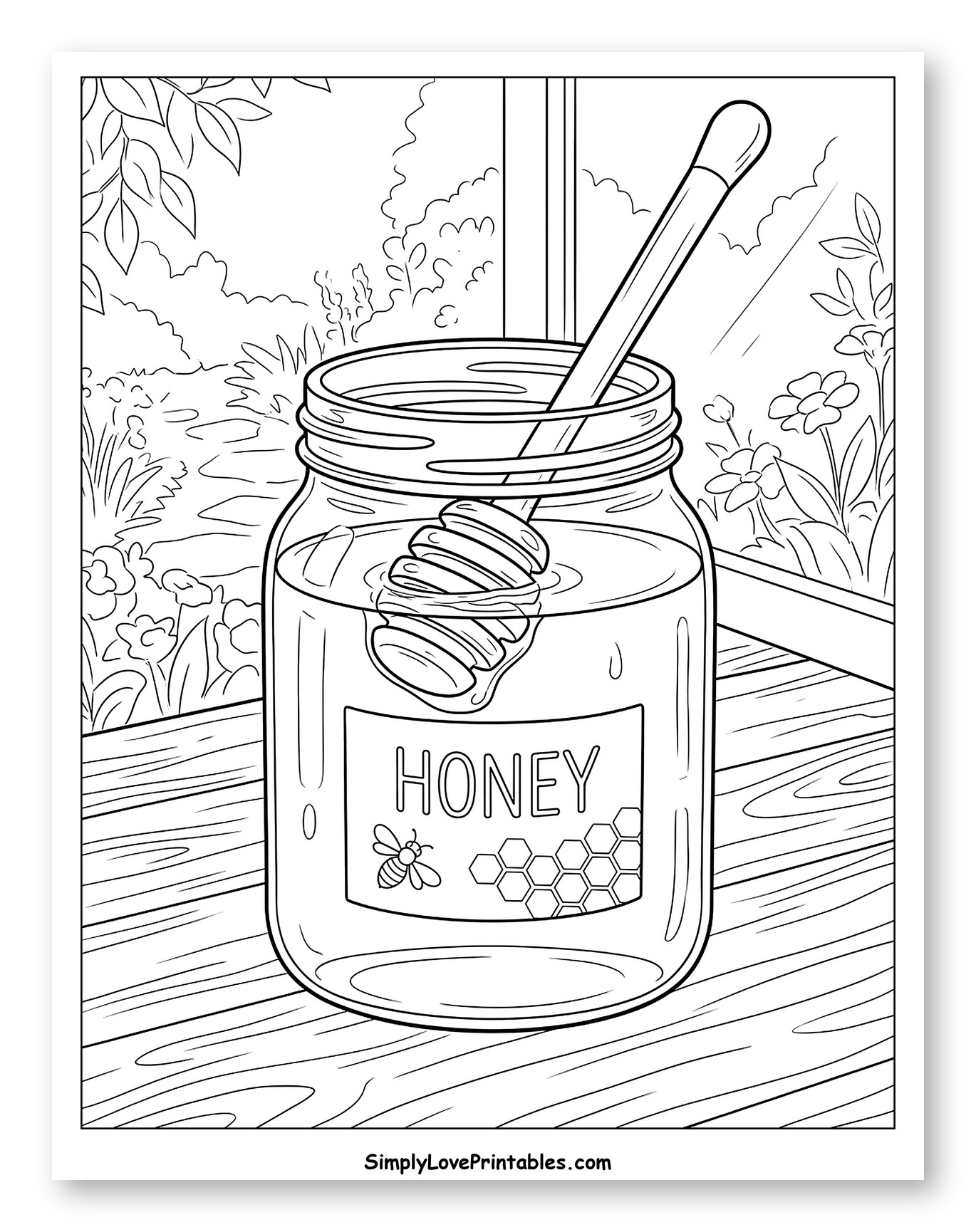 Honey Jar with Dipper by a Window Coloring Page