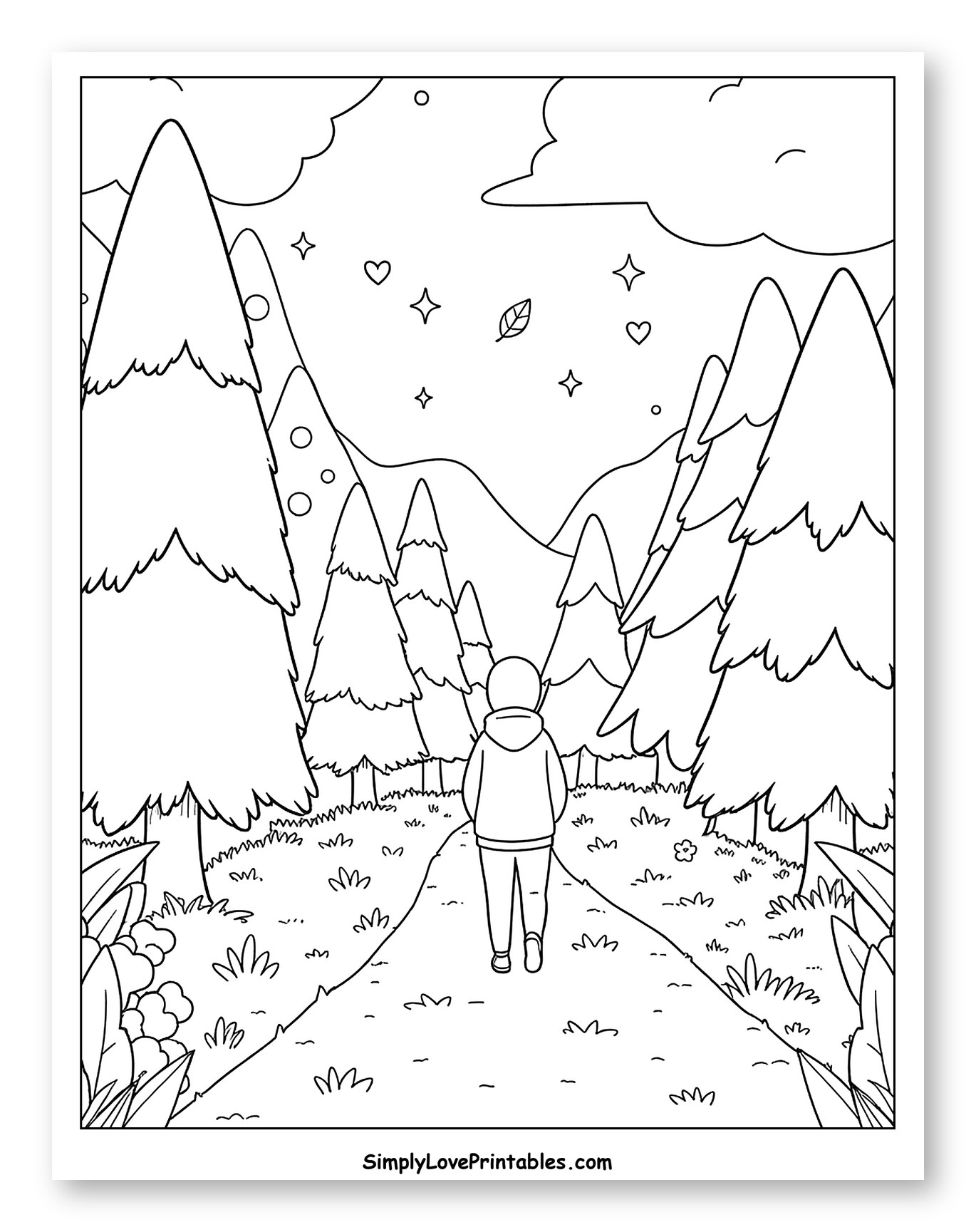 Hoodie Person Hiking in a Mountain Forest