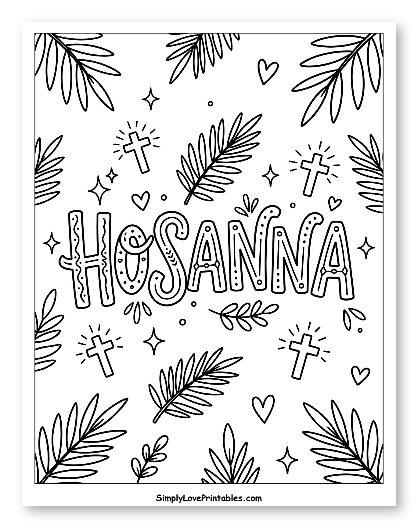 Hosanna with Palm Leaves and Radiant Crosses