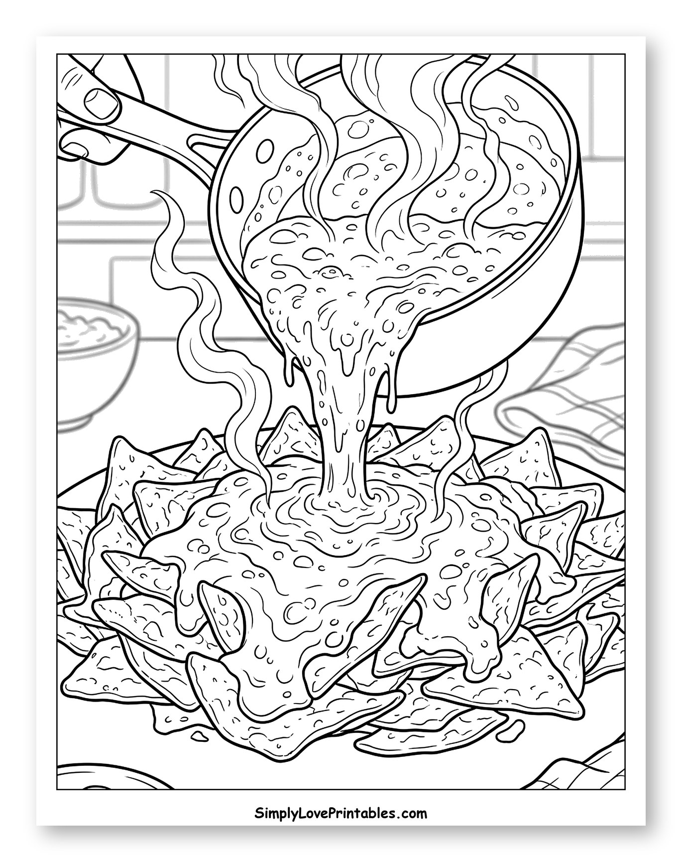 Hot Cheese Sauce Poured Over Crispy Nachos Coloring Sheet