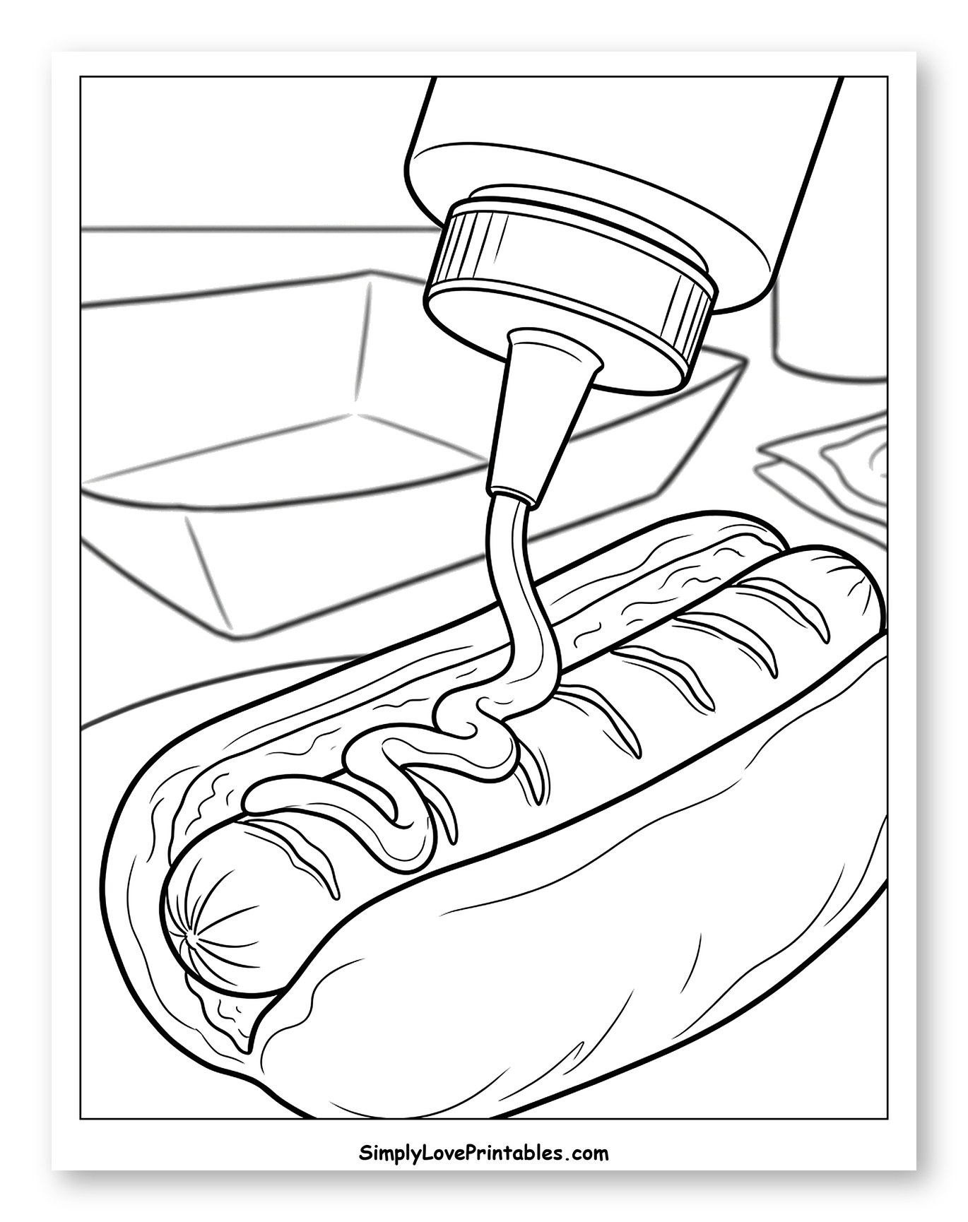 Hot Dog Getting Sauce from a Squeeze Bottle