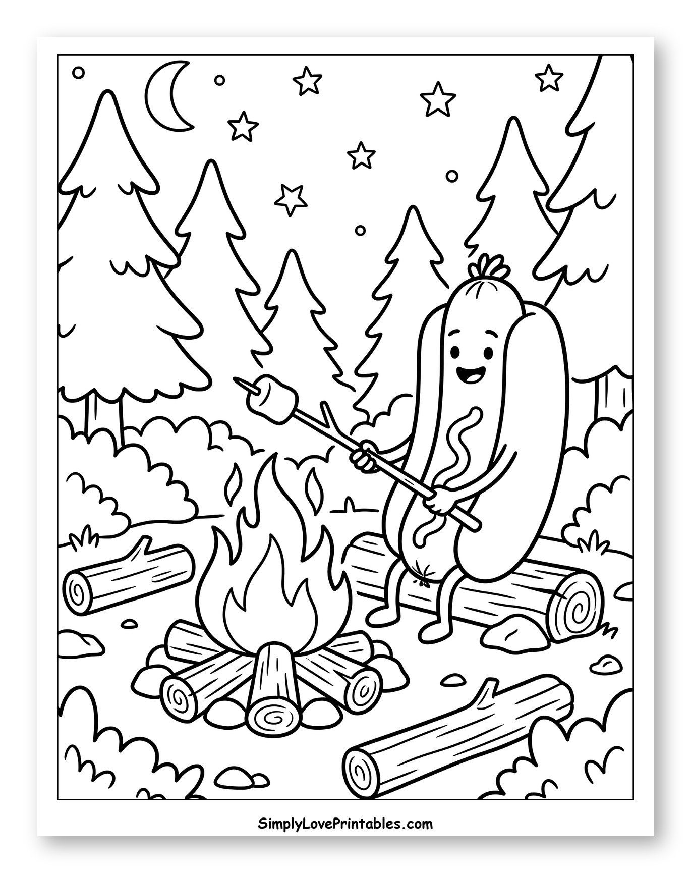 Hot Dog Roasting Marshmallow by Campfire