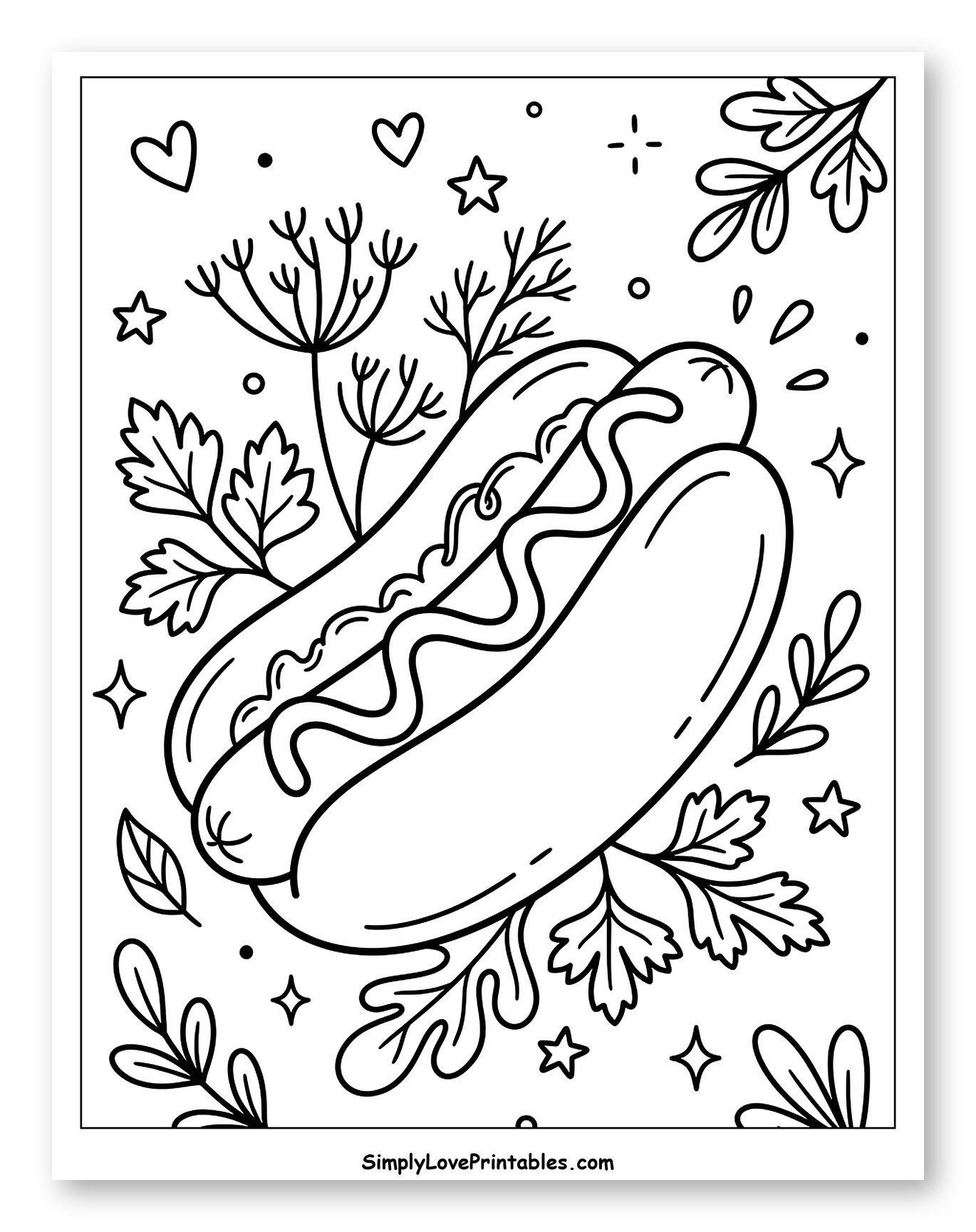 Hot Dog with Herbs and Sauce to Color for Adults