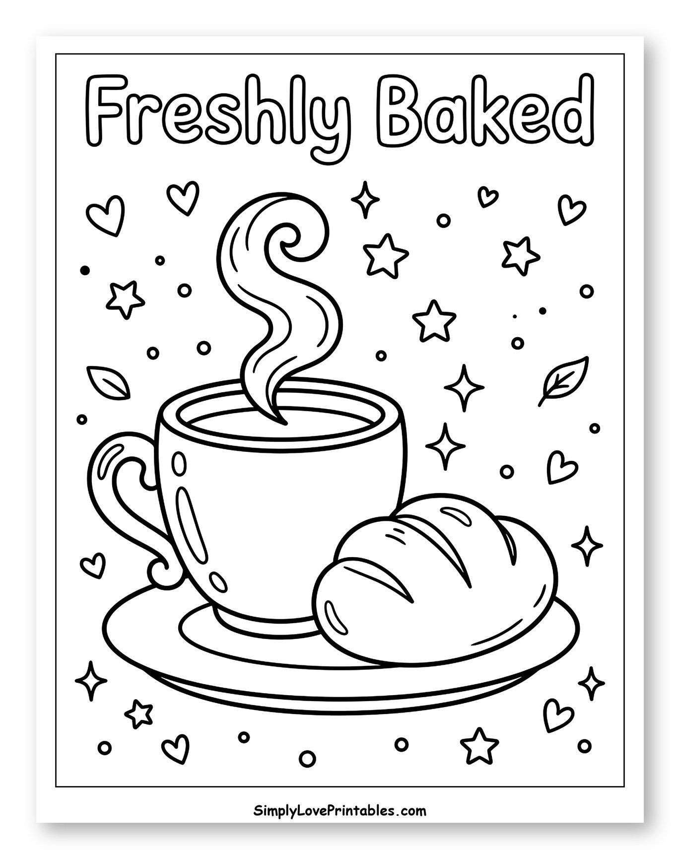 Hot Drink and Freshly Baked Bread Coloring Sheet for Adults
