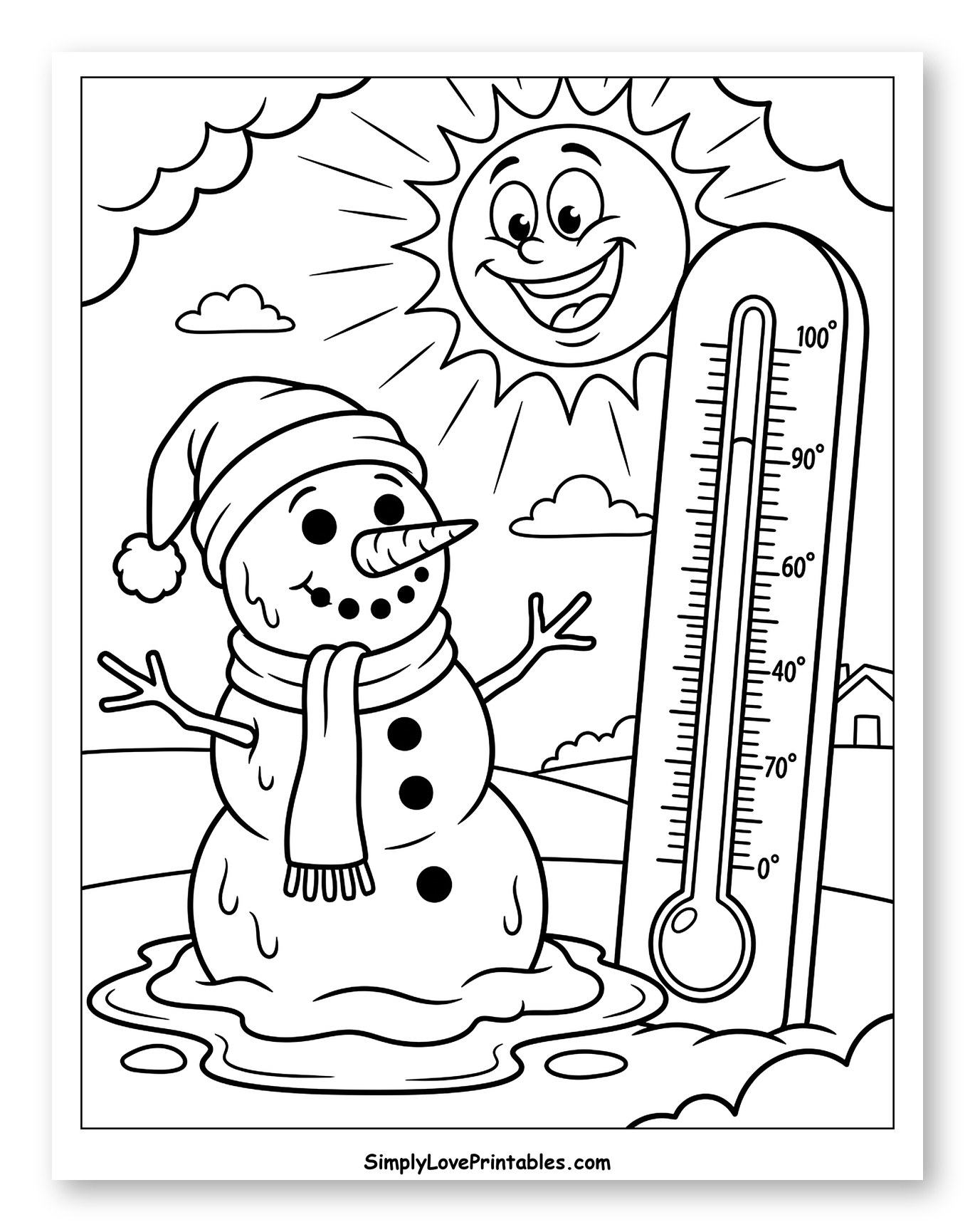 Hot Summer Sun and a Melting Snowman to Color for Kids
