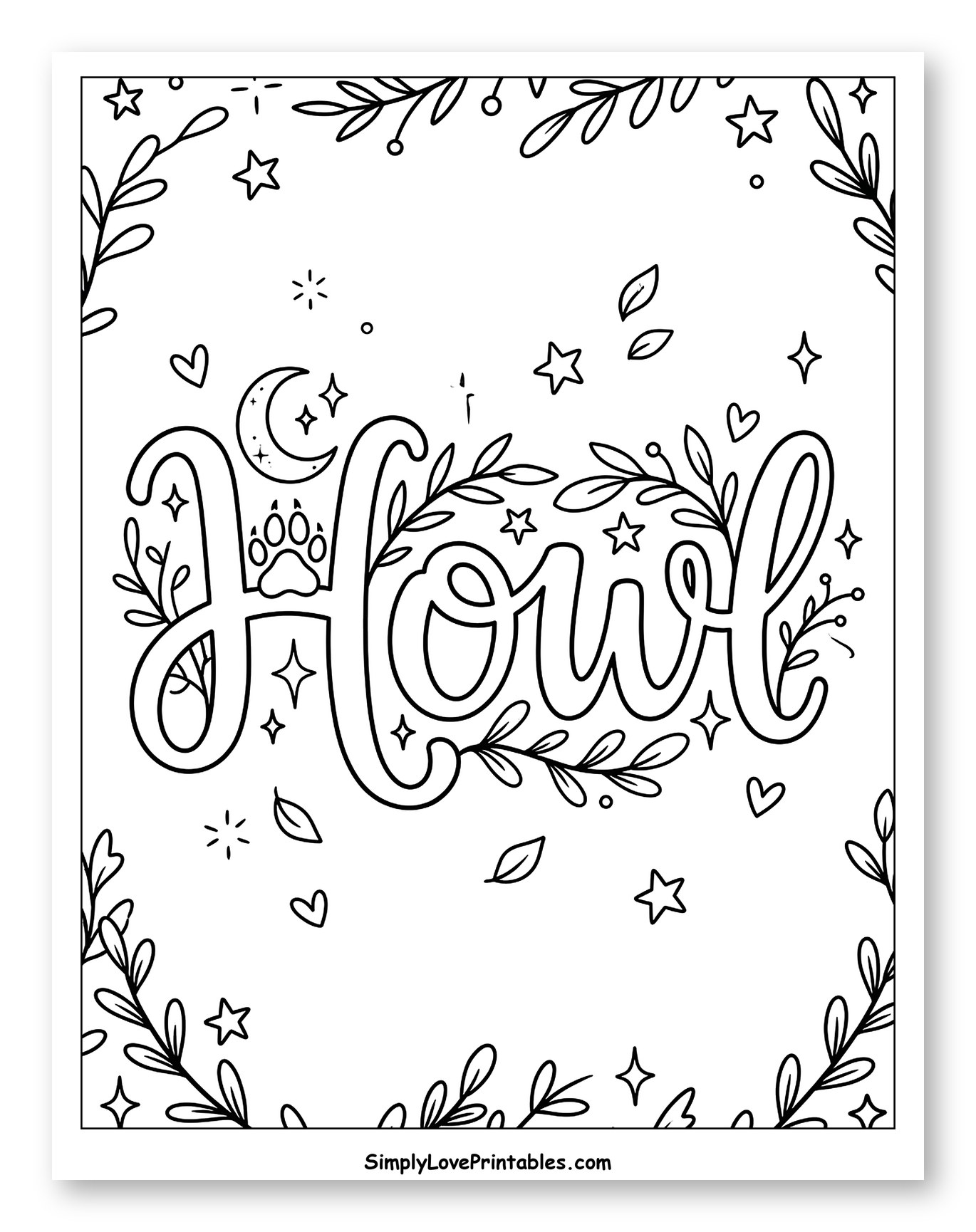 Howl with Moon, Paw Print, and Botanicals