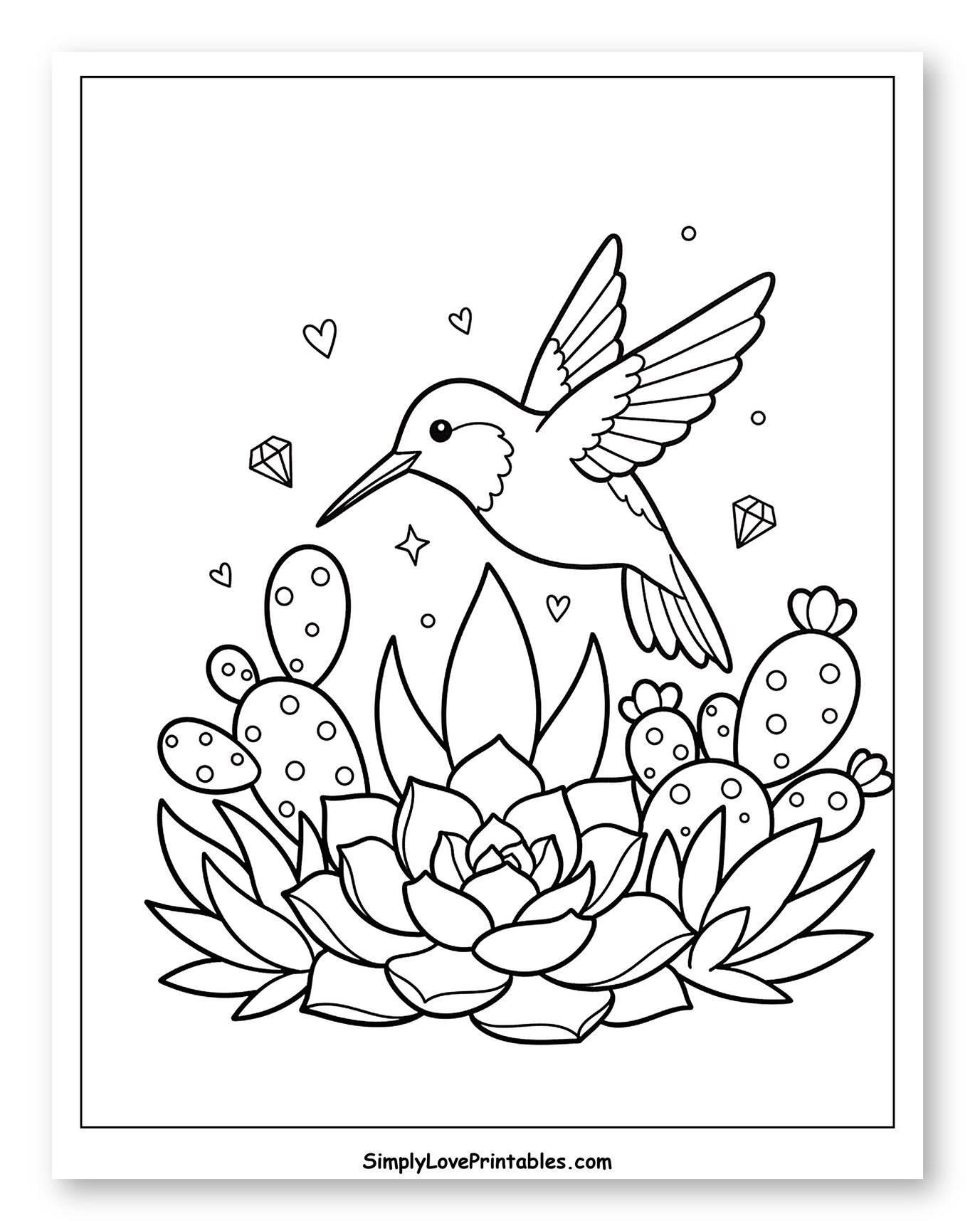 Hummingbird Among Succulents and Cacti with Sparkles