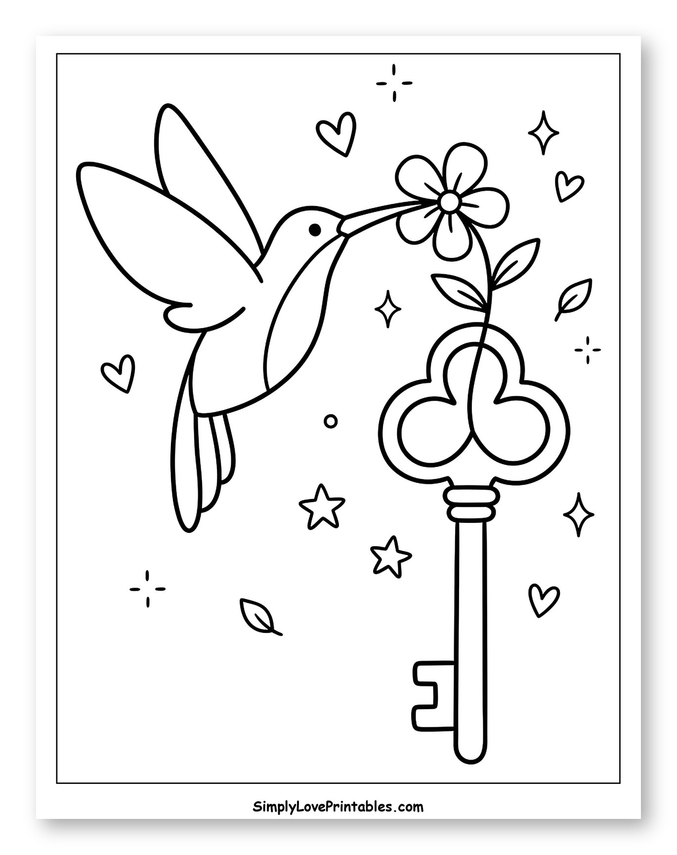 Hummingbird and Flower Growing from a Key Coloring Page for Adults