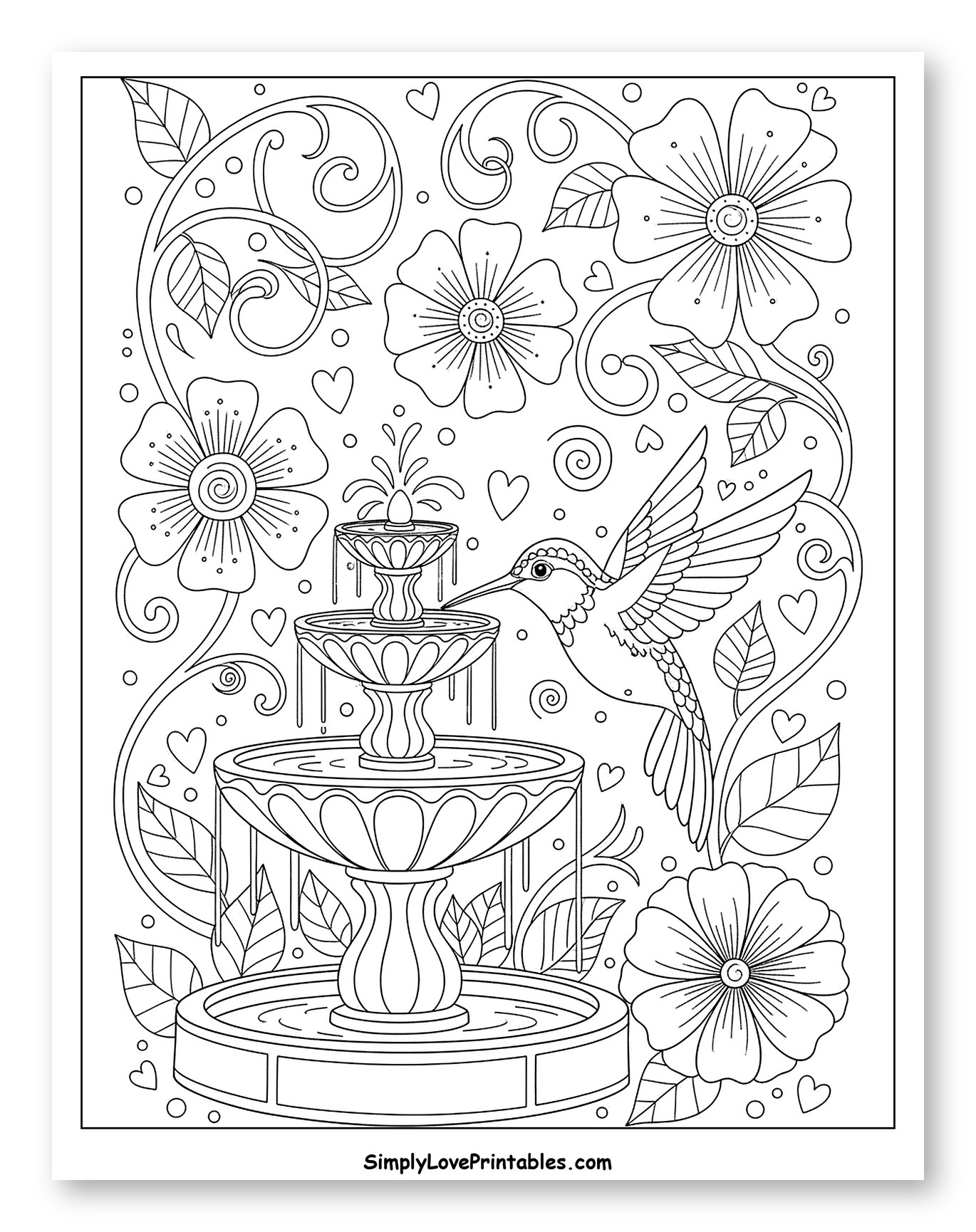 Hummingbird Drinking From a Three-Tier Fountain