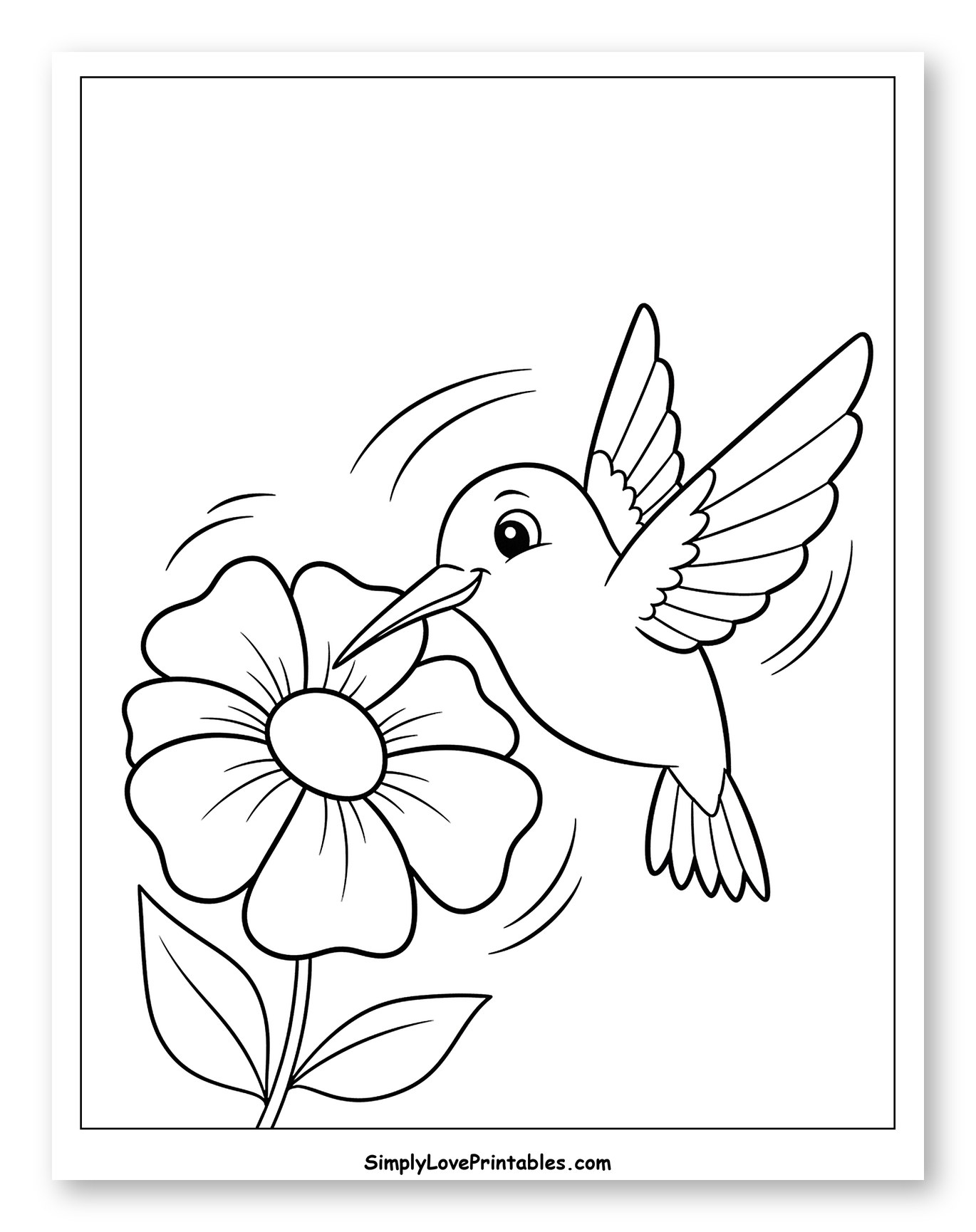 Hummingbird Feeding Nectar from a Flower Coloring Page for Toddlers