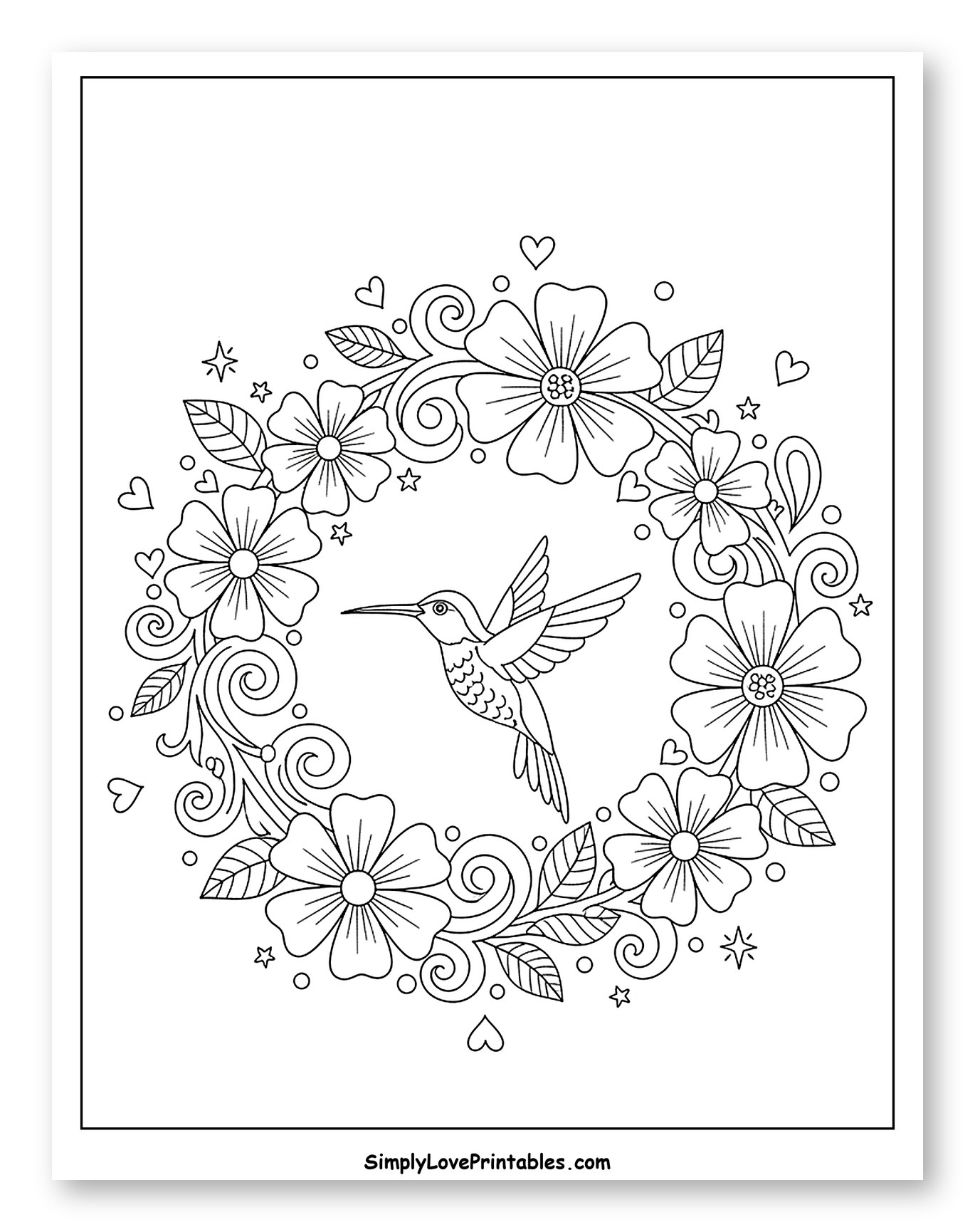 Hummingbird Flying Amidst a Floral Wreath