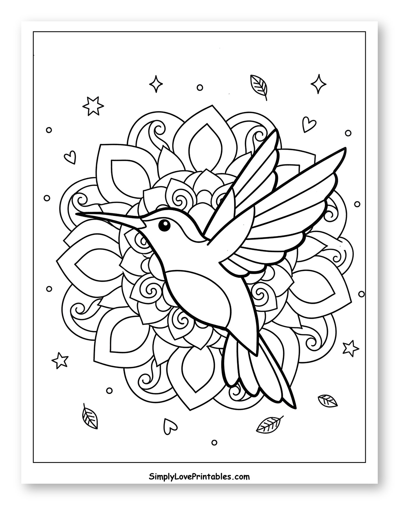 Hummingbird Flying Over a Detailed Mandala Coloring Page for Adults