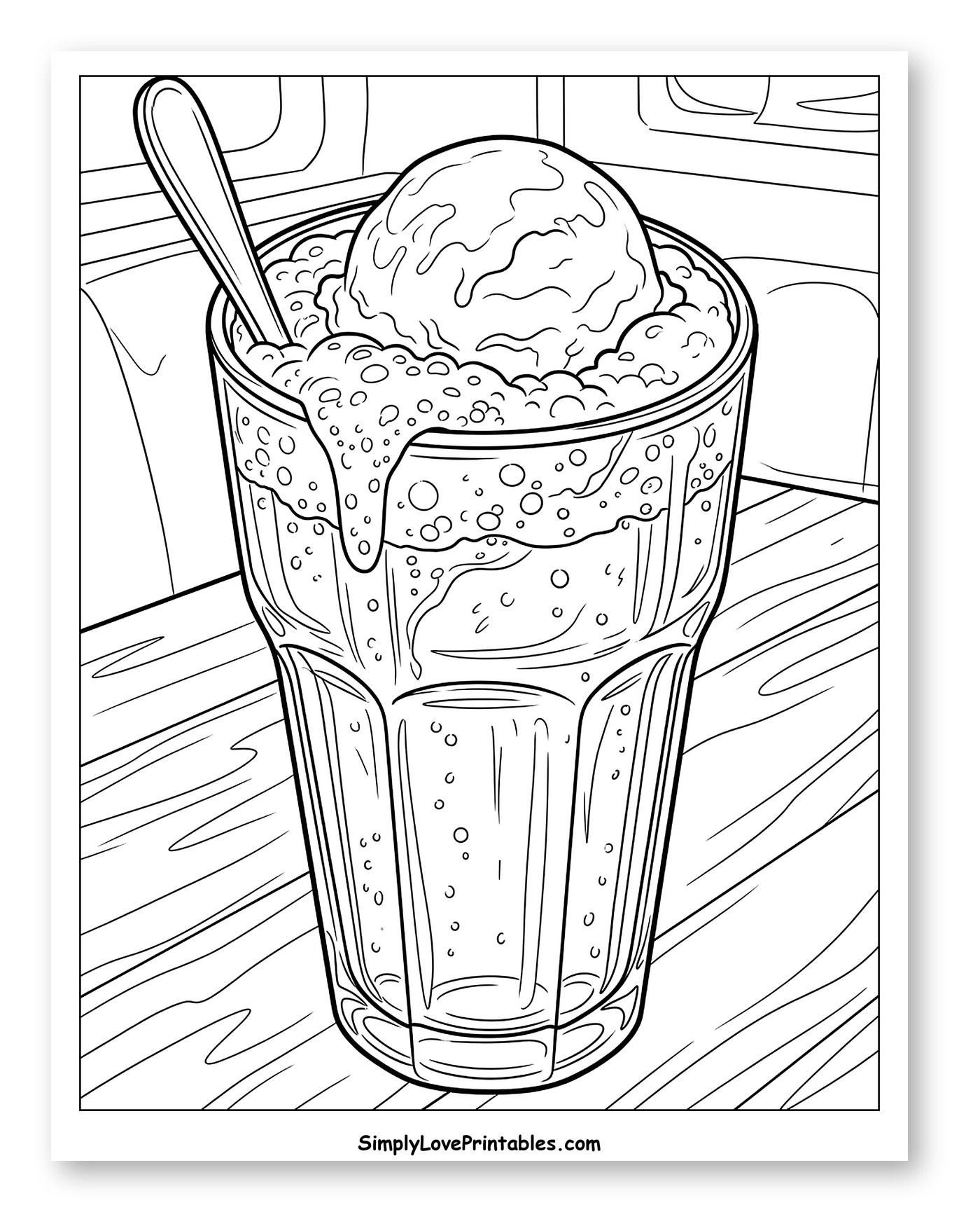 Ice Cream Float with Spoon on Wooden Table
