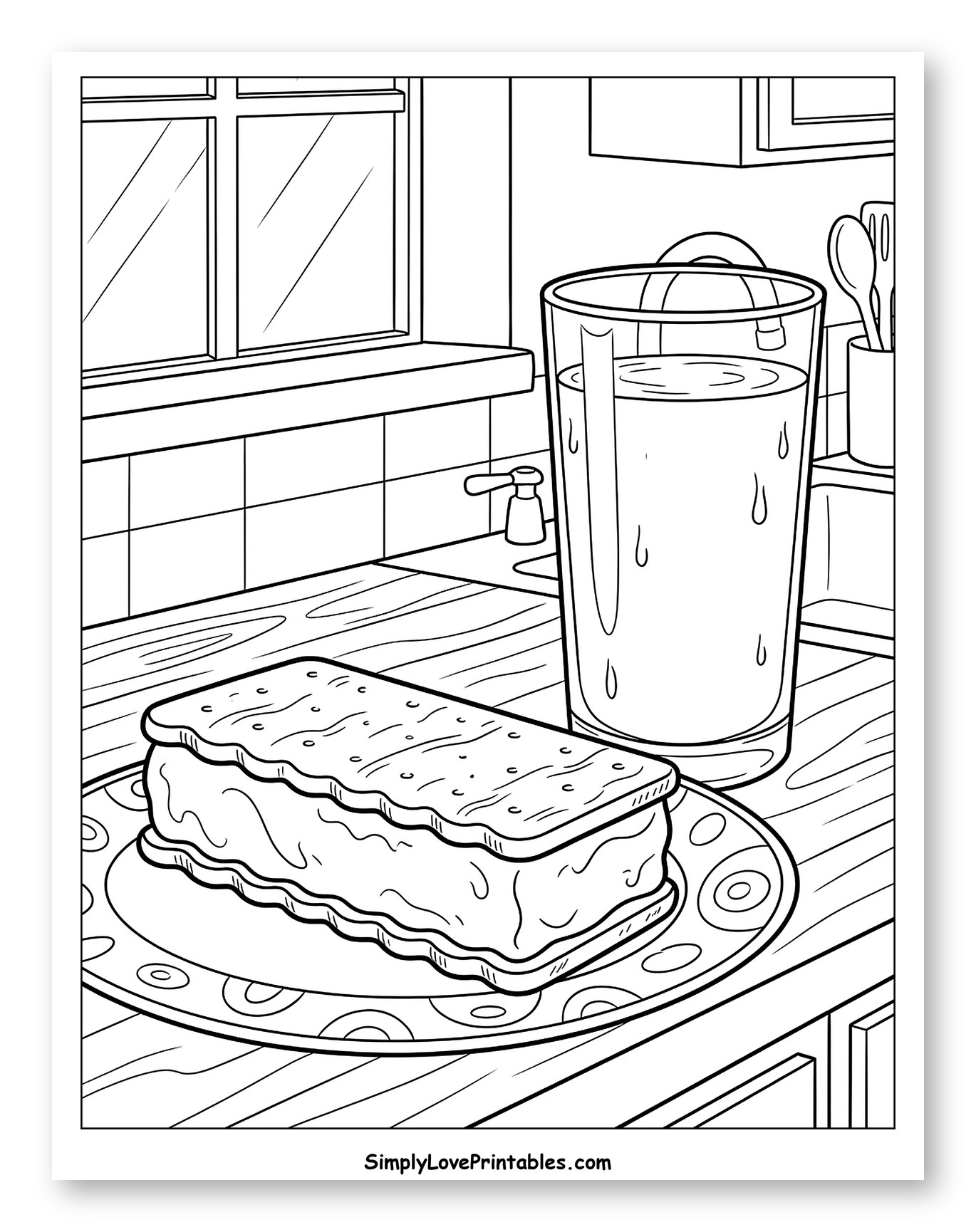 Ice Cream Sandwich and Water Glass on Counter