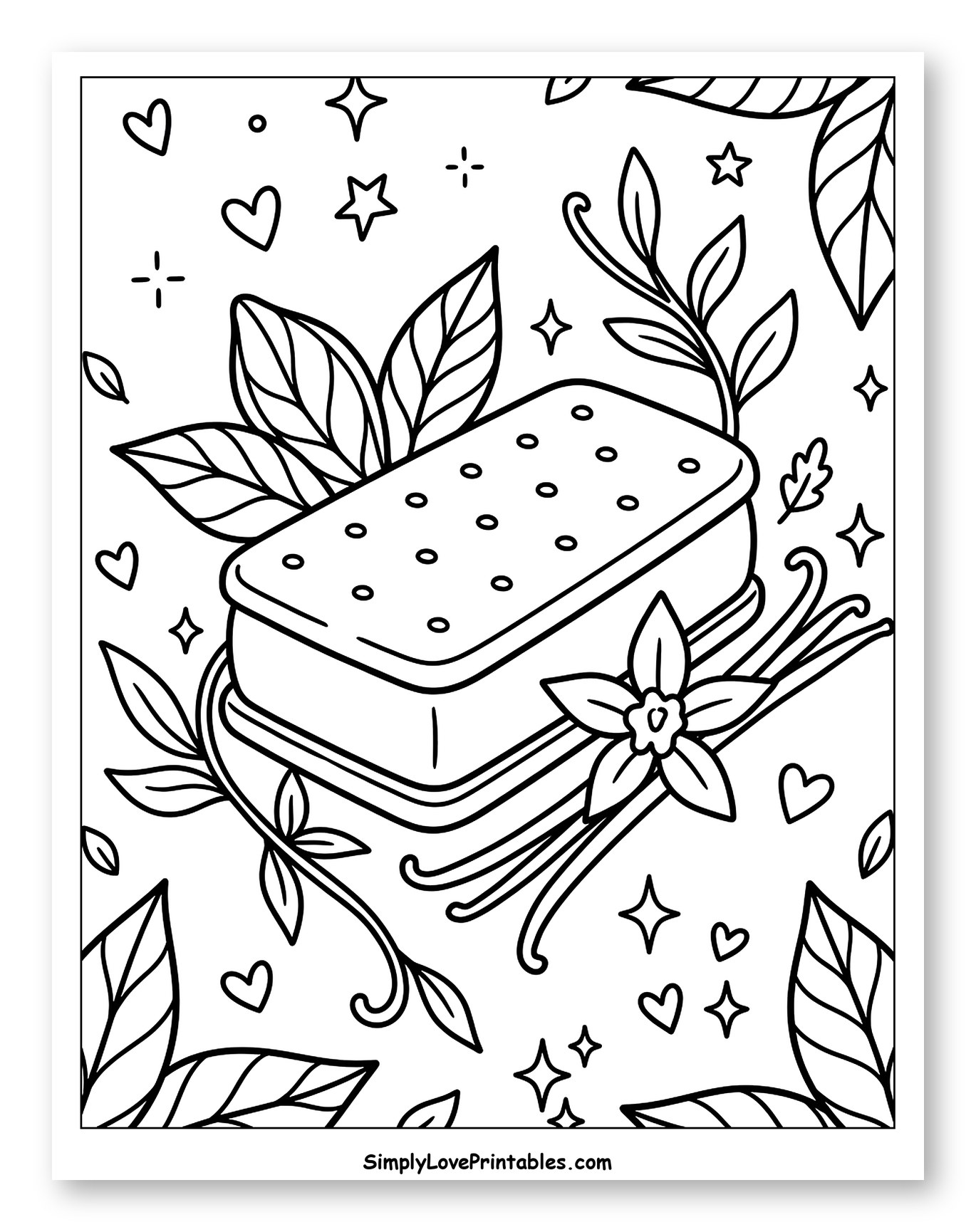 Ice Cream Sandwich with Vanilla and Leaves