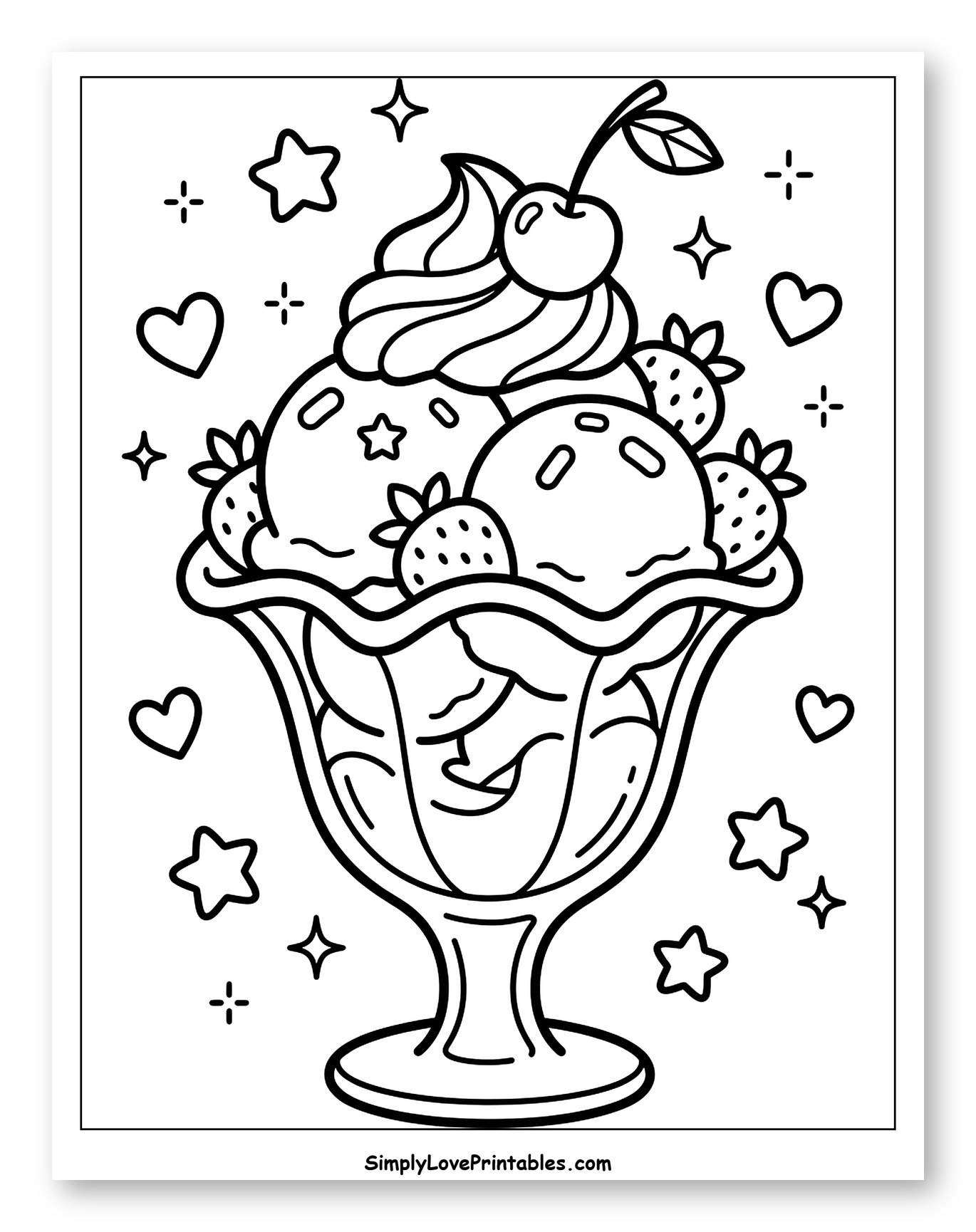 Ice Cream Sundae with Strawberries and Cherry