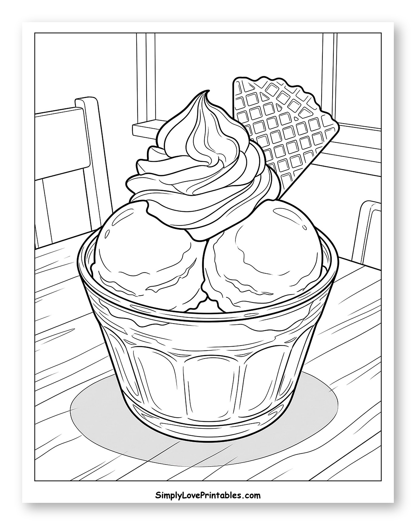 Ice Cream Sundae with Waffle and Whipped Cream