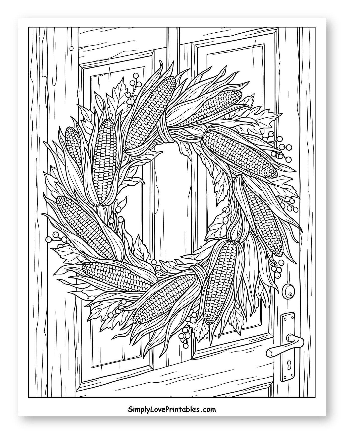 Indian Corn Wreath Hanging on Door to Color